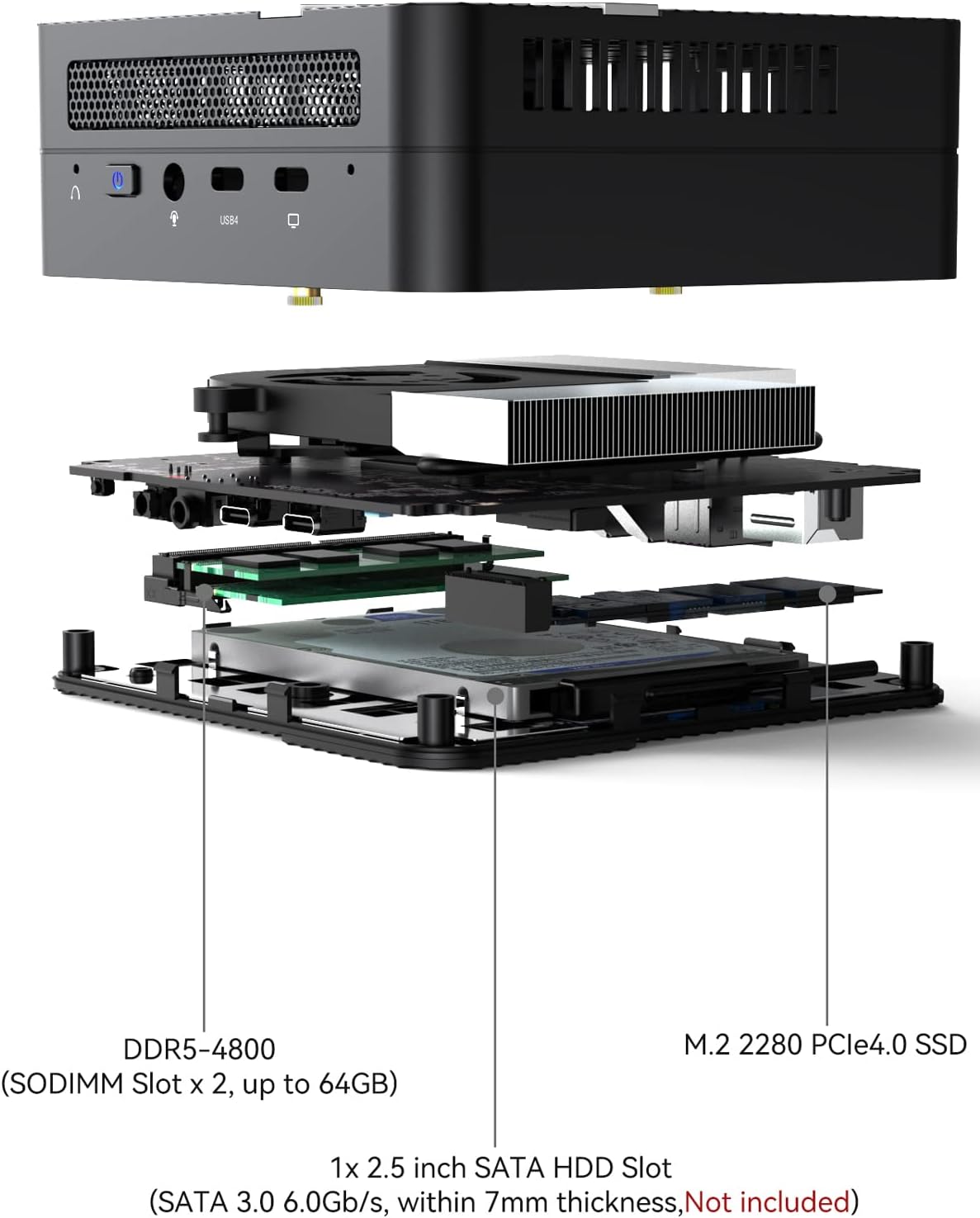 MINISFORUM Venus Series UM560 XT Mini PC AMD Ryzen 5 5600H Barebone Micro PC, Without RAM, SSD and OS, 2xHDMI, 1xUSB-C Triple 4K Outputs, 4xUSB, AMD Radeon Graphics Small Form Factor : Electronics