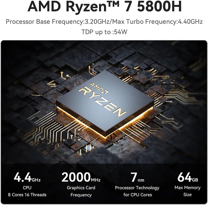 Beelink SER5 MAX Mini PC, Mini Computers with AMD Ryzen 7 5800H (8C/16T up to 4.4Ghz), 16G DDR4+500G M.2 2280 NVMe SSD, WiFi 6, 1000Mbps, BT 5.2, 4K, DP, Type-C, Radeon Graphics, TDP up to 54W