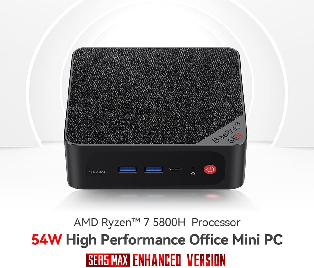 Beelink SER5 Mini PC, AMD Ryzen 7 5800H(Up to 4.4GHz) 8C/16T, Mini Desktop Computer 16GB DDR4 RAM 500GB NVMe SSD, Small Gaming PC Support 4K@60Hz Output/BT5.2/WiFi 6 for Gaming/Office/Home Grey