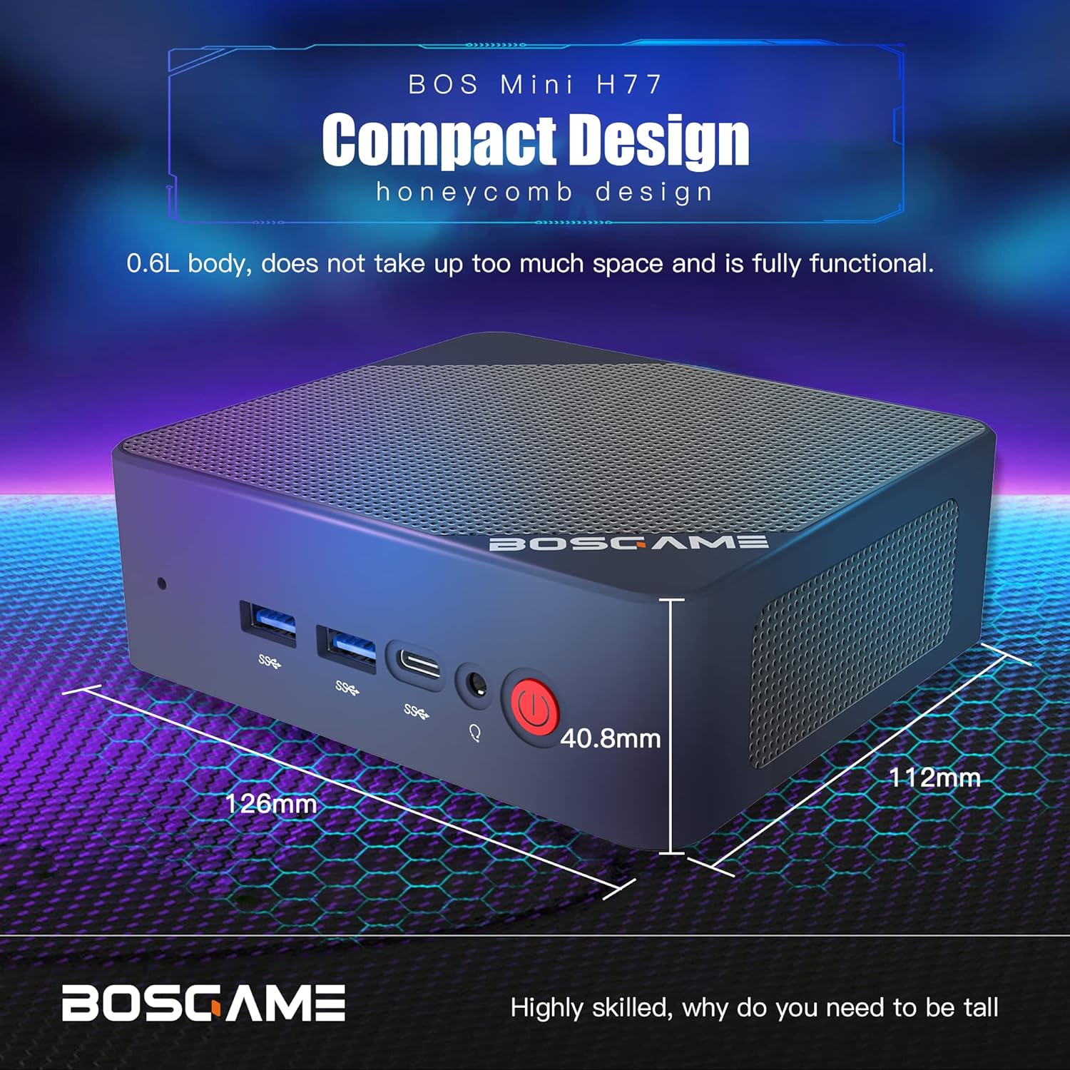 BOSGAME H77 Gaming Mini PC AMD Ryzen 7 7735HS 8C/16T(Up to 4.75GHz) 32GB DDR5 512GB PCIe 4.0 SSD Mini Desktop Computers Supports 4K@60Hz Triple Display/USB 3.2 * 4/WiFi6/BT5.2/2.5Gbps LAN