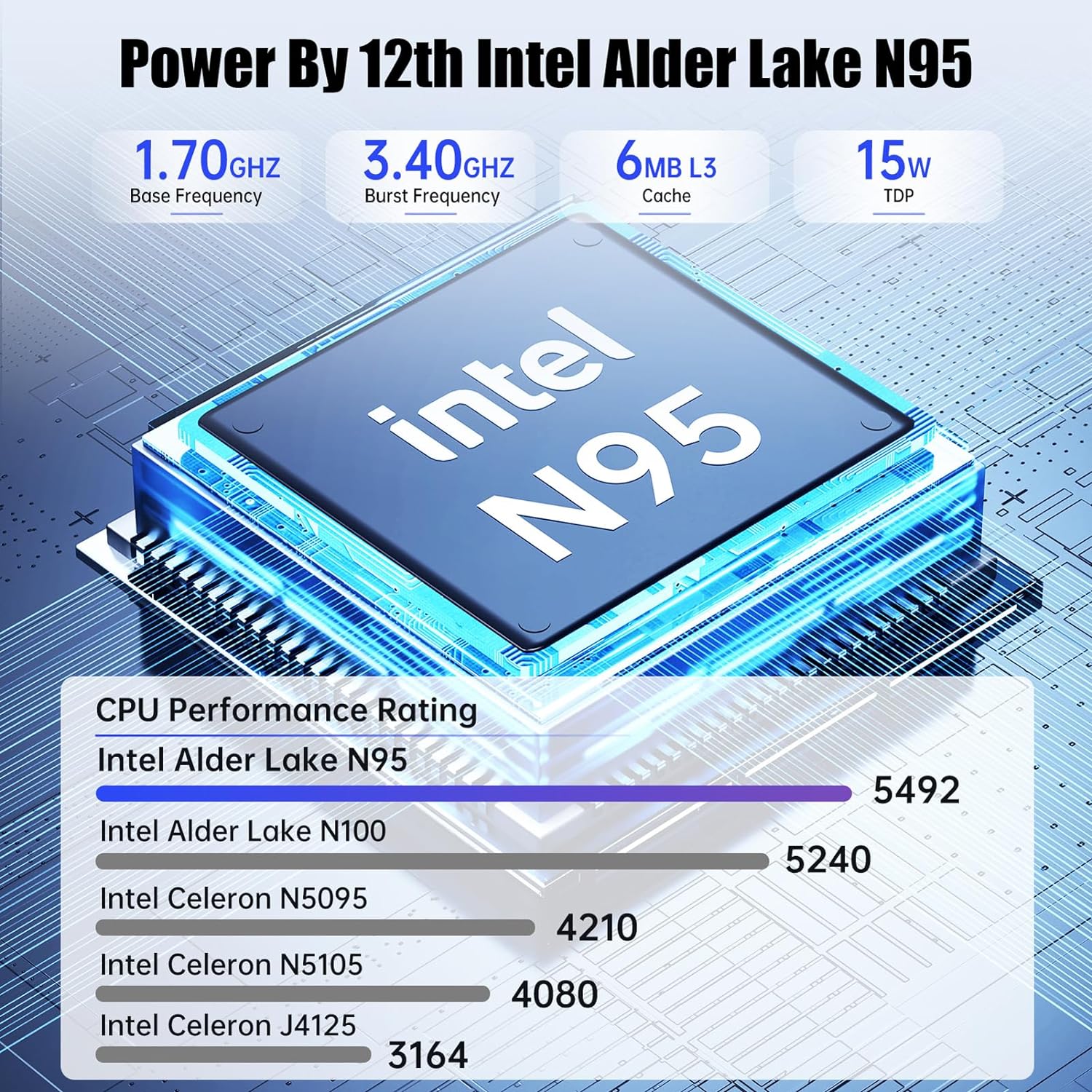KAMRUI AK1 Plus Mini PC, Intel 12th Gen Alder Lake N95 (Up to 3.4GHz), Mini Desktop Computers 8GB DDR4 256GB SSD Support 4K UHD, LAN, WiFi/BT 4.2, Micro Desktop for Business, Office, Home Server
