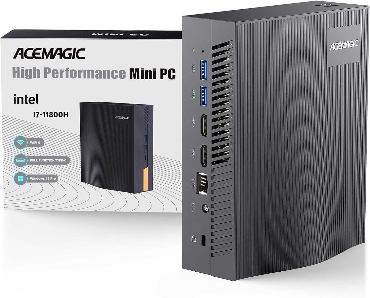 ACEMAGIC Mini PC i7-11800H(8C/16T, up to 4.6 GHz) Mini Computers, 16GB DDR4 512G NvMe SSD, Mini Desktop Computer Small PC Support 4K UHD Triple Display/WiFi 6/BT5.2 for Business/HTPC