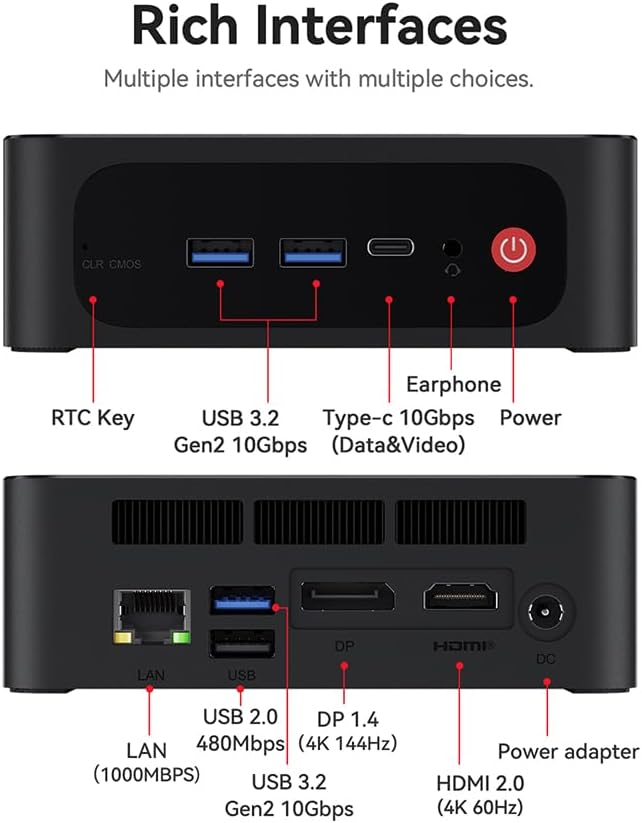 Beelink SER 5 MAX Mini Desktop Pc Computers, Ryzen 7 5800H 8 Cores Up to 4.4Ghz 32GB DDR4 500GB NVME SSD Radeon Graphics,with WiFi 6/BT-5.2/USB C/DP/HDMI,Support 2.5HDD/SSD