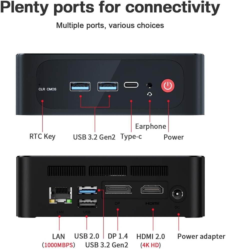 Beelink SER5 Mini PC, AMD Ryzen 7 5700U(Up to 4.3GHz) 8C/16T, Mini Desktop Computer 32GB DDR4 RAM 1TB NVMe SSD, Small Gaming PC Support 4K@60Hz Output/BT5.2/WiFi 6 for Gaming/Office/Home
