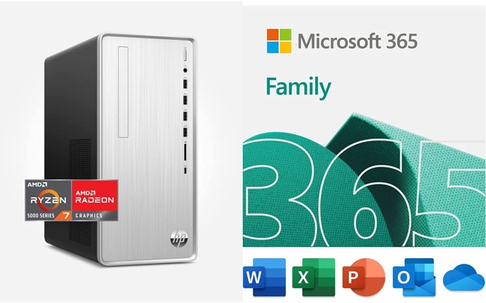 HP Pavilion Desktop PC, AMD Ryzen 7 5700G, 16 GB RAM, 512 GB SSD, Windows 11 Pro, Wi-Fi 5  Bluetooth Connectivity, with Microsoft 365 Family | 15-Month Subscription | PC Download