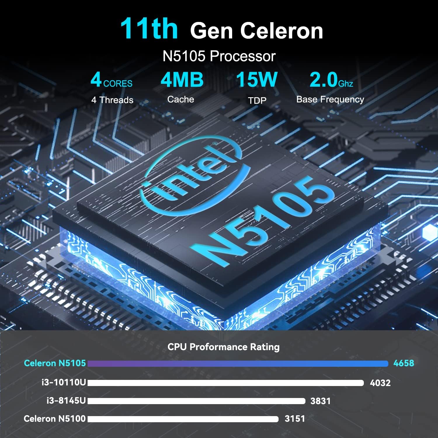 Intel NUC 11 Mini PC with Quad-Core Celeron N5105, Versatile Mini Computers 8GB DDR4 RAM  256GB SSD - Support HDMI Dual 4K UHD/Bluetooth v5.2/Windows 11 Pro preinstalled（NUC11ATKC4）