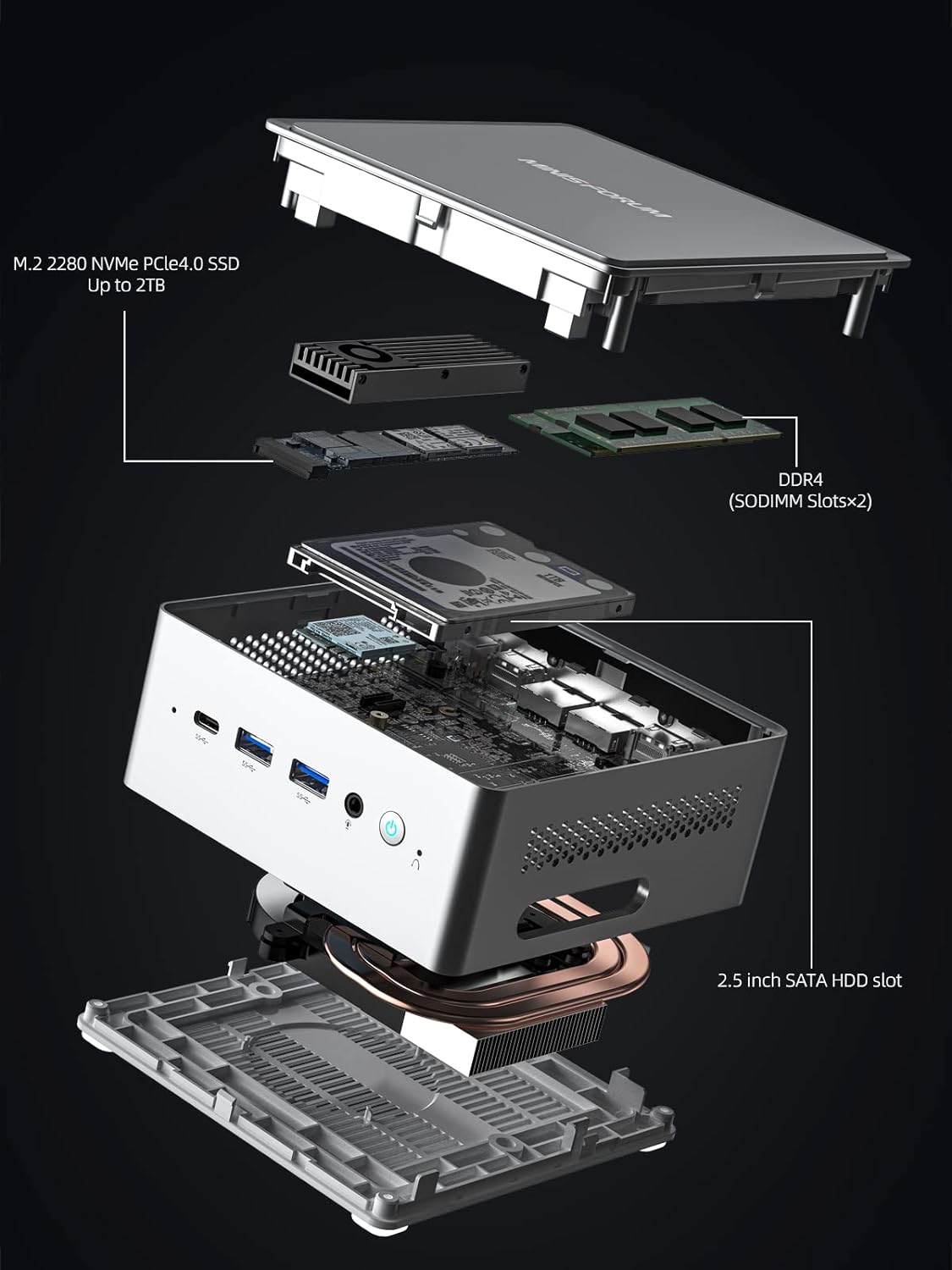 MINISFORUM NAB5 Mini PC 12th Gen Core i5-12450H(8C/12T) Mini Computer 32G RAM+512G SSD, Expandable HDD Slot, HDMI×2+USB-C×2 4K@60Hz Outputs, Intel UHD Graphics Desktop Computer