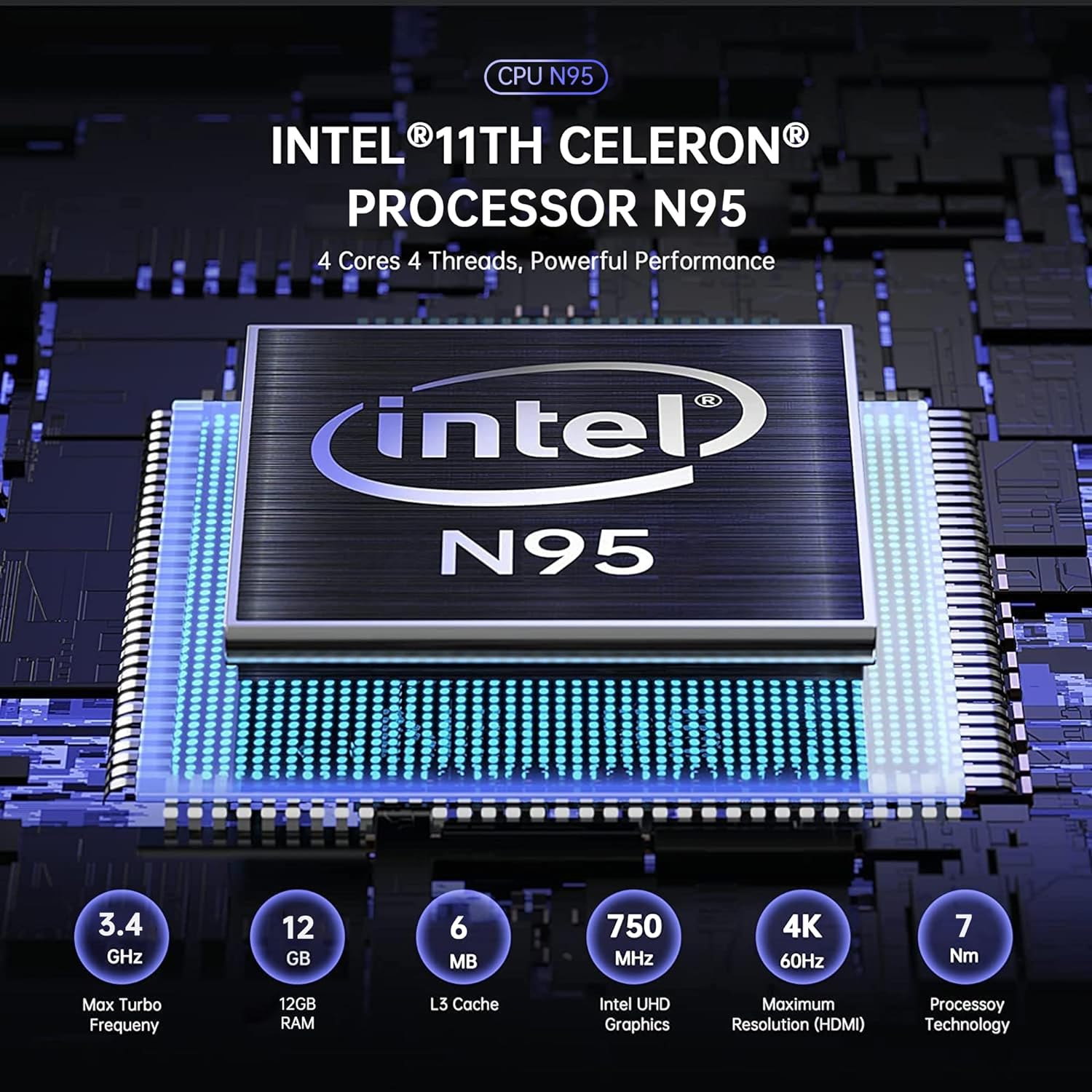 ACEMAGICIAN Mini PC Intel 12th N95 (up to 3.4GHz) 12GB LPDDR5 256GB M.2 SSD Mini Desktop Computers, 3 HDMI Micro PC Support 4K UHD, Dual Gigabit Ethernet, 2.4G/5G WiFi, BT4.2