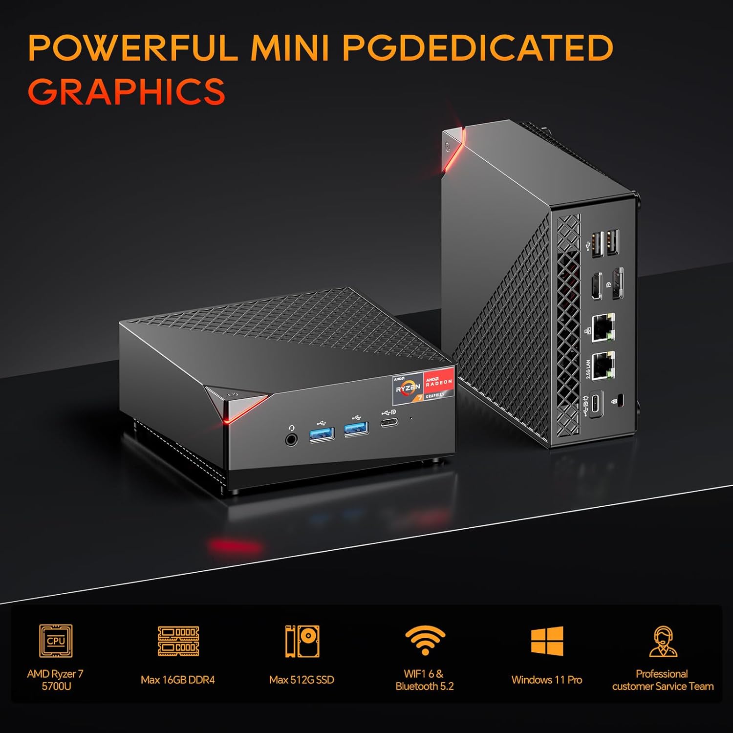 AOOSTAR 2 Bay Mini PC AMD Ryzen 7 5700U (6C/16T), Mini Computers 16GB DDR4 RAM 512G NVME SSD Windows 11 Pro, Mini PC Gaming Support 32T 2 * 16T 2 Bay Storage WiFi-6