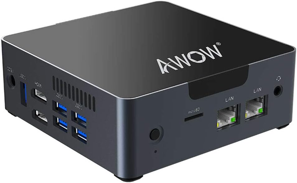 AWOW Mini PC Desktop Computer Intel Celeron N3450 Windows 10 6GB DDR4 128GB SSD/Burst Frequency 2.2 GHz/Dual LAN/ 2.4G+5G Dual Band WiFi/4K /Bluetooth/HDMI/5 USB3.0 Ports Micro PC