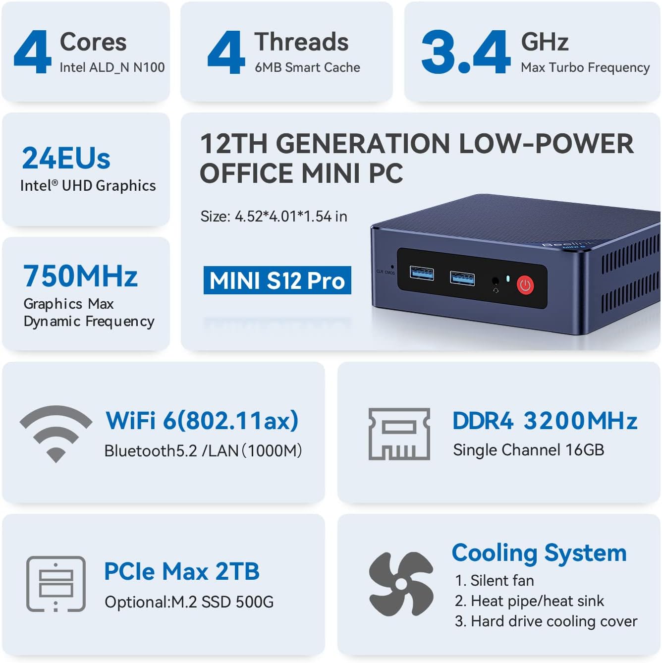 Beelink Mini PC,AMD Ryzen 7 5700U(up to 4.3GHz),Mini Computer 16GB DDR4 RAM/500GB M.2 2280 PCle3.0/ WiFi6/BT5.2/HDMI+DP+Type-C/Auto Power On