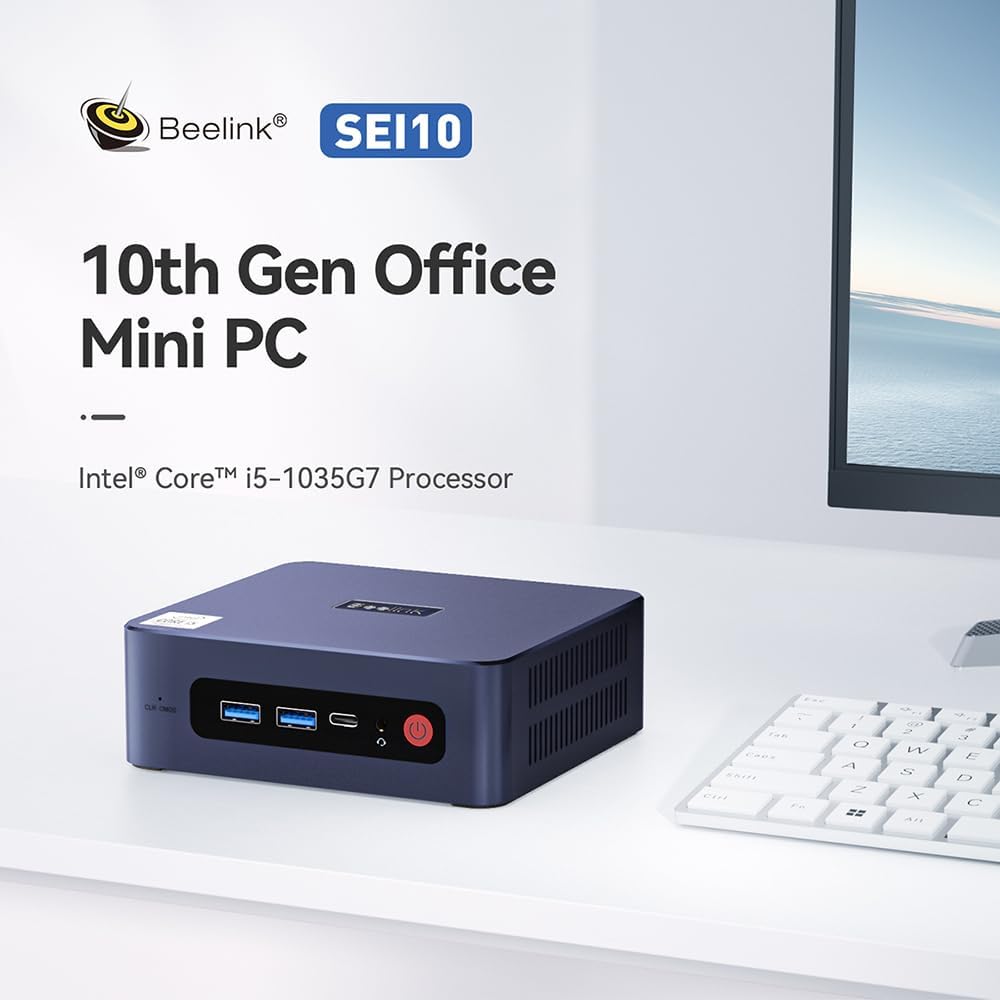 Beelink SEi10 Mini PC, Intel 10th Gen i5-1035G7 (Up to 3.7GHz) 4C/8T, Mini Computer 16GB DDR4 RAM 500GB NVMe SSD, Desktop Computer Triple Display Type-C DP HDMI/4K 60Hz/WiFi6/BT5.2/Extended HDD  SSD