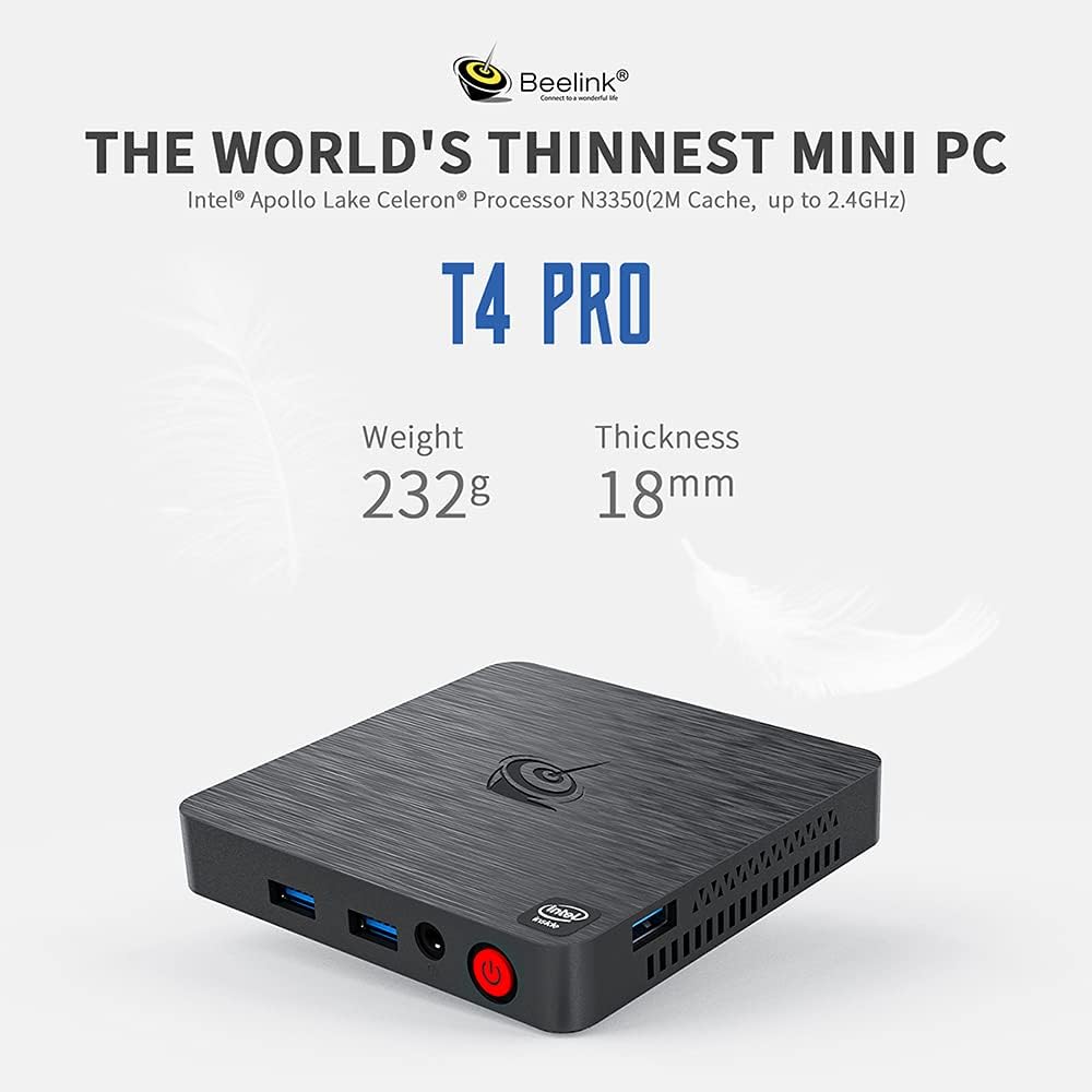Beelink T4 Pro Mini PC Celeron N3350(up to 2.4GHz), 4G DDR/64G eMMC, 2.4G/5G WiFi, Mini Computer Supports 4K Dual HDMI Output /BT4.0