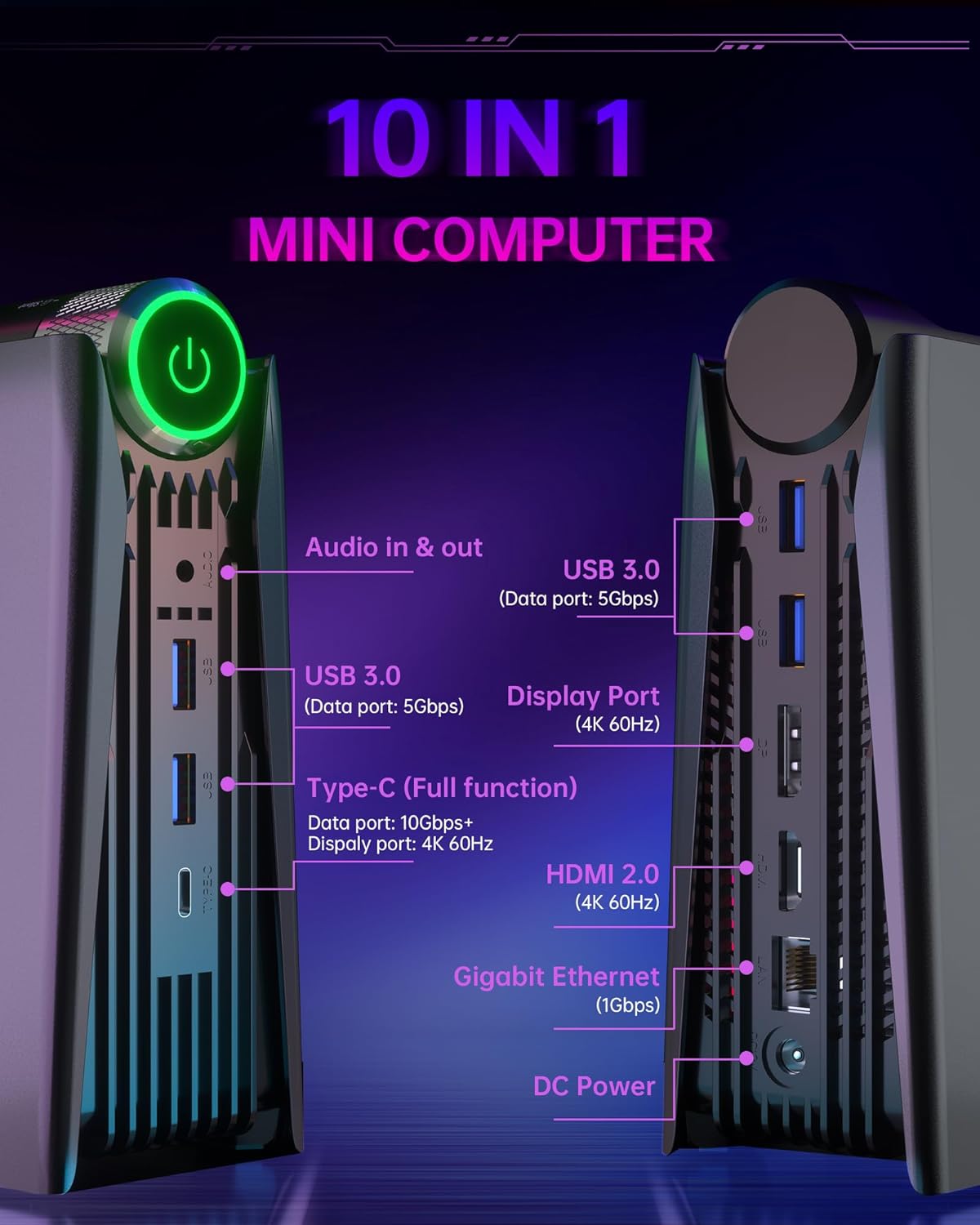 [Gaming PC] Mini PC Gaming, AMD Ryzen 7 5700U (up to 4.3Ghz) 32GB DDR4 512GB M.2 SSD 11 Pro Zen 3 Ryzen Mini PC RGB Lights AMR5 Mini Computer WiFi6 4K HDMI DP Type-C Small PC, Auto Power On