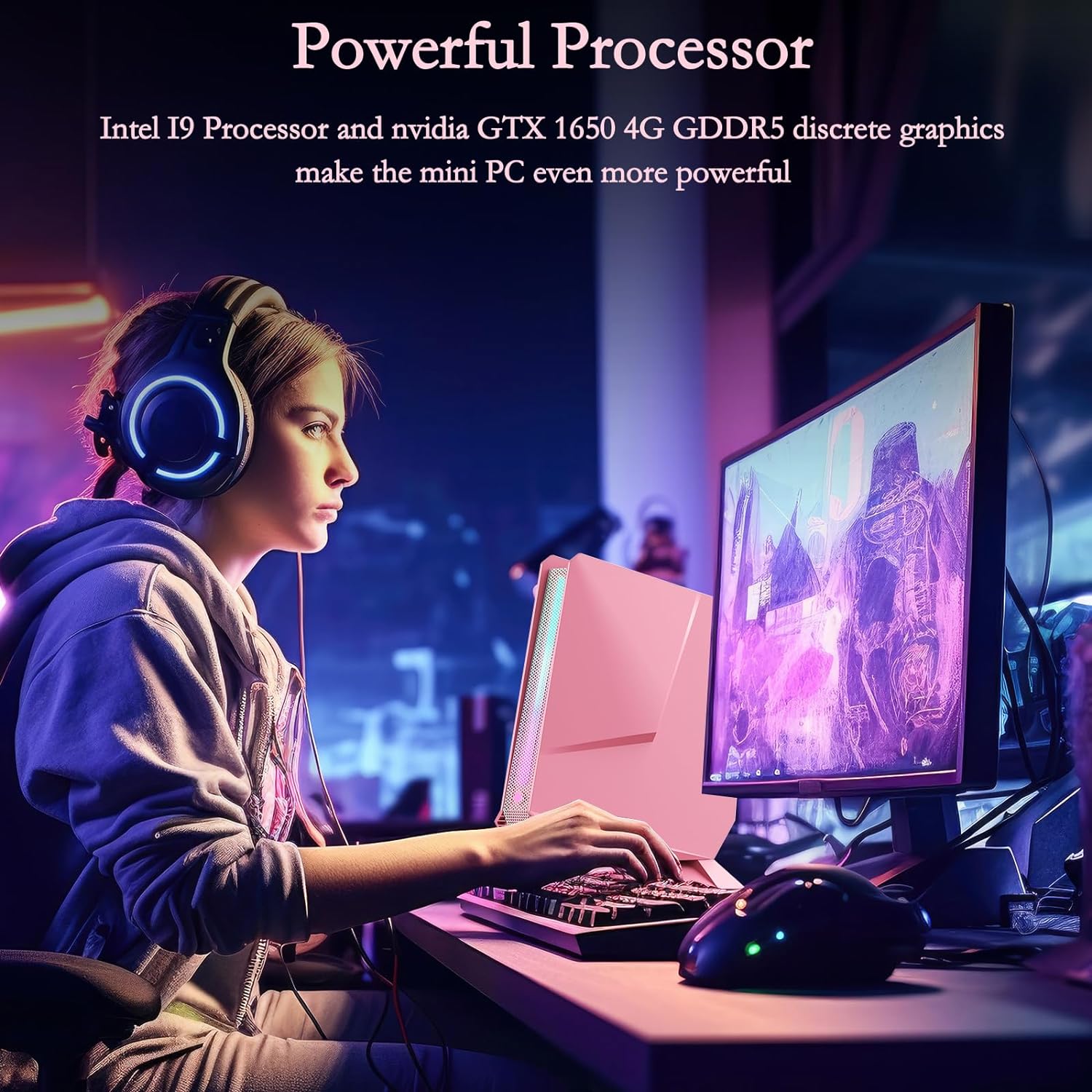 [Gaming PC] Mini PC Intel i9-12900H Nvidia RTX 3050Ti 8G GDDR6 14C/20T RGB Lights Mini Desktop Computer, 32GB RAM 1TB PCIE4.0 SSD, 2.5G LAN 2X HDMI Type-C WiFi 6E BT5.3, Windows 11 Pro
