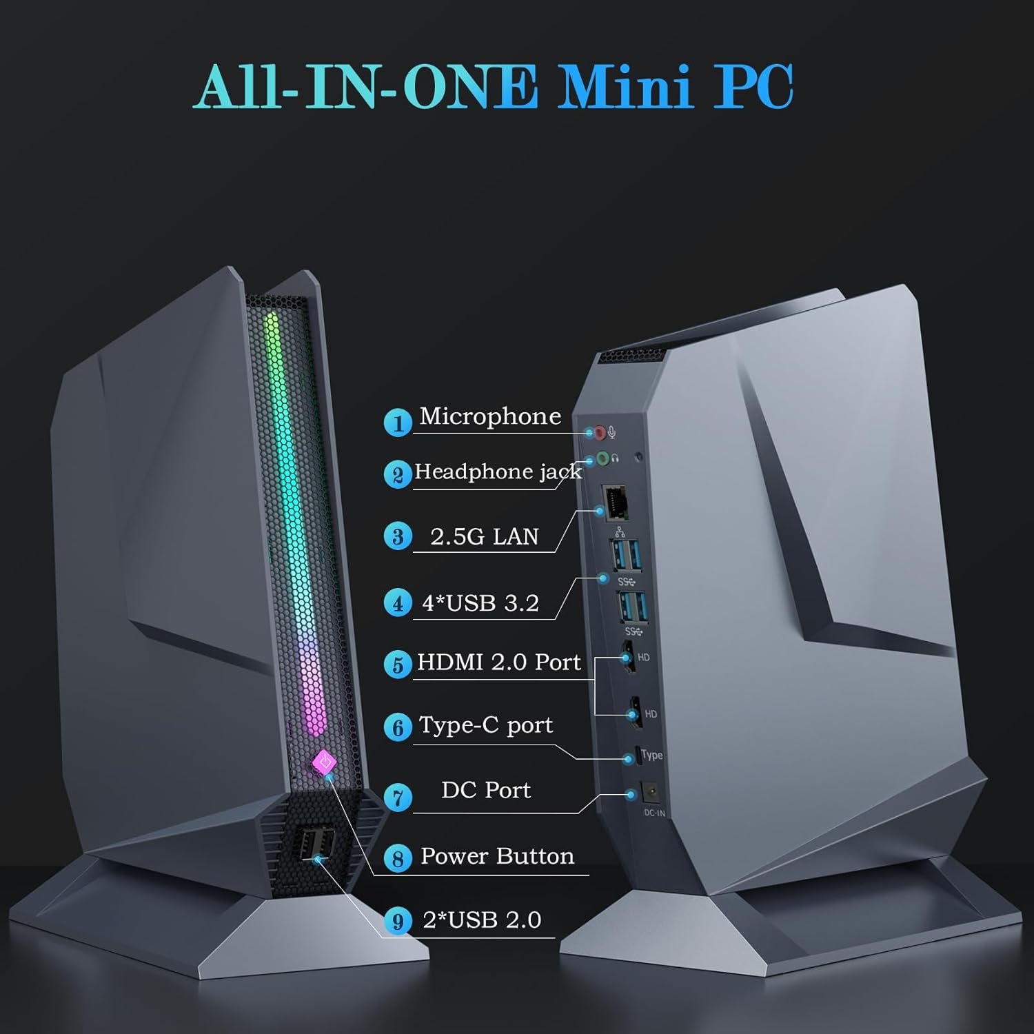 [Gaming PC] Mini PC Intel i9-12900H Nvidia RTX 3050Ti 8G GDDR6 14C/20T RGB Lights Mini Desktop Computer, 32GB RAM 1TB PCIE4.0 SSD, 2.5G LAN 2X HDMI Type-C WiFi 6E BT5.3, Windows 11 Pro