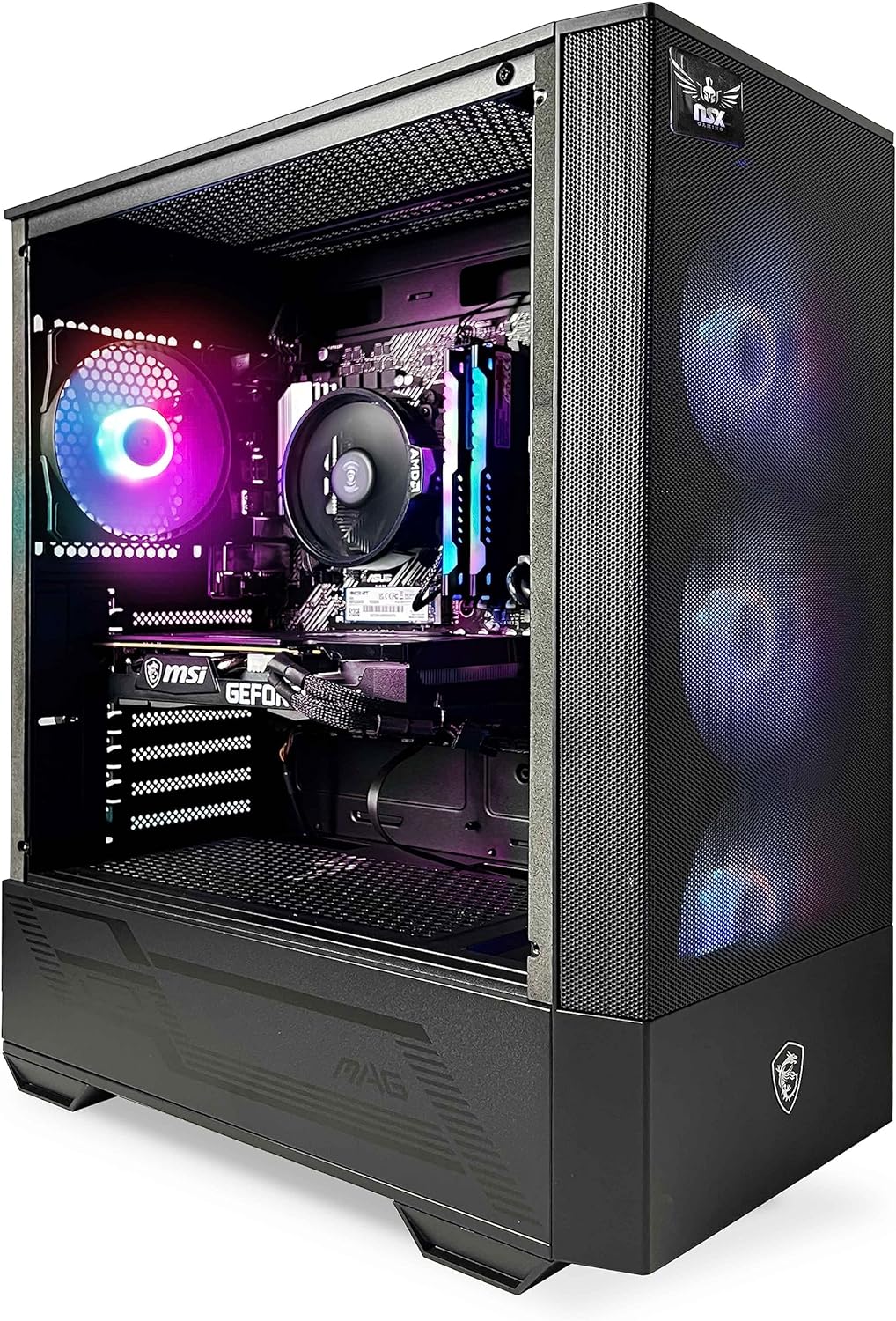 NSX GAMING Desktop PC Ryzen 5 5500,16 GB RAM,SSD 512 gb, RTX 3060,USB-C, Hdmi,Mouse and Keyboard Gamer, Win 11, Built in USA 12 Month Warranty on prebuilt Gaming pc WiFi Ready