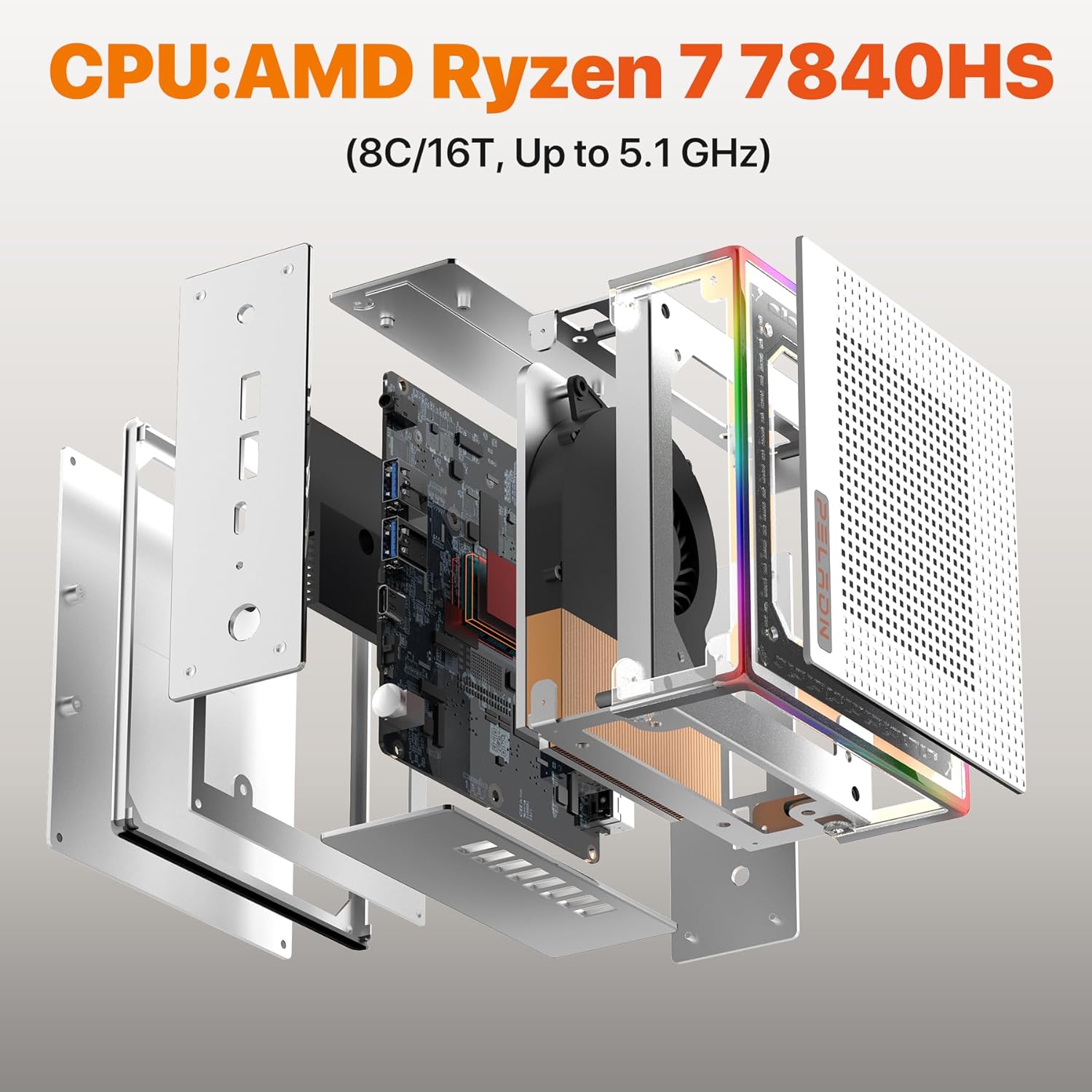 PELADN HA-4 7840HS Mini PC, AMD Ryzen 7 7840HS (8C/16T, Up to 5.1GHz) Win11 Pro, 32GB DDR5 5600Mhz RAM, 1TB GB SSD, 4K HD, BT5.2, Dual HDMI, WiFi6 2.4G/5G, Office,Business Small Desktop PC.