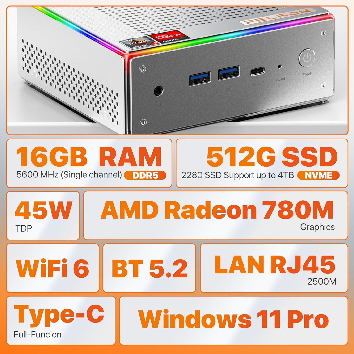 PELADN HA-4 Mini PC (AMD Ryzen7 7840HS/16GB+512GB)