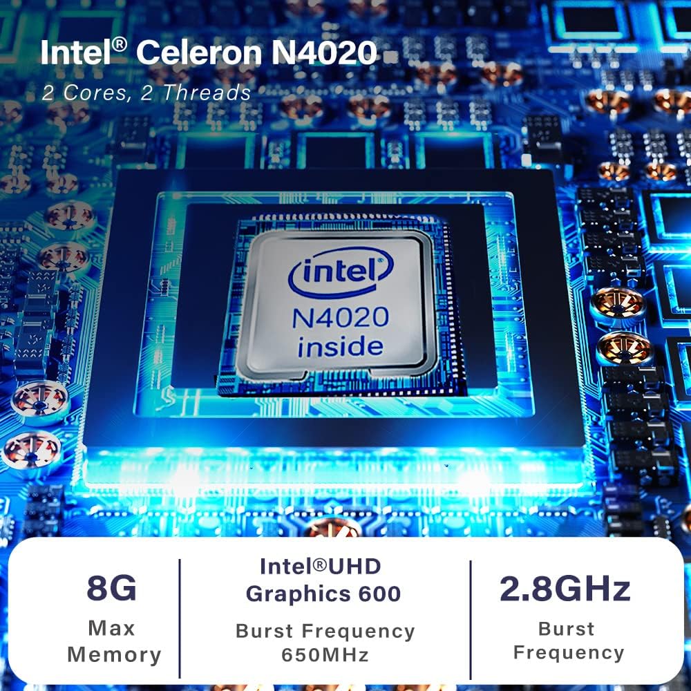 Wo-We Mini PC with Intel Celeron N4020 Processor, Intel UHD Graphics 600 Delivers 4K Crisp Visual expereience, Linux, Ubuntu-20.04.1,4GB RAM, 128GB eMMC (Intel Celeron N4020 - W10)