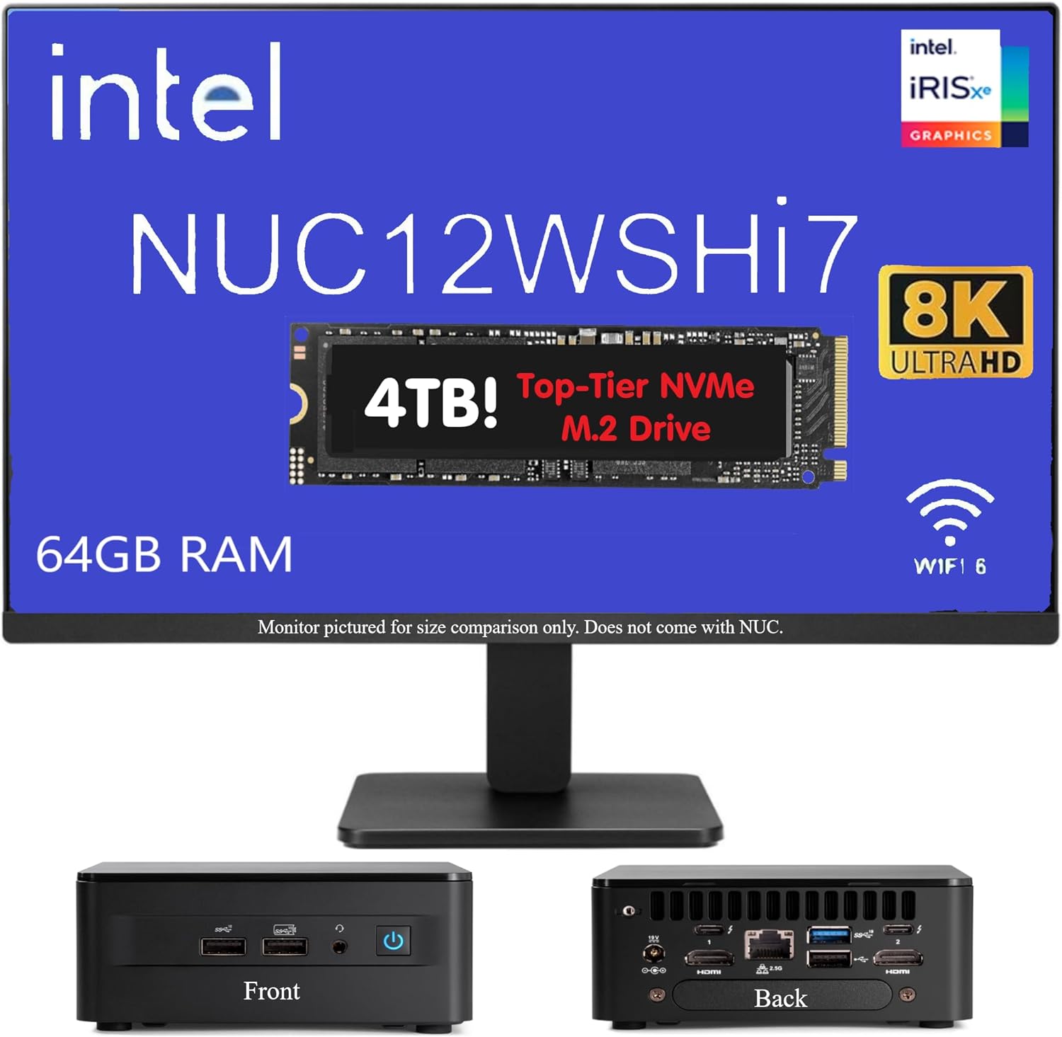 4TB Elite Intel NUC Mini PC (Model NUC12WSHi7 i7-1260P,12 cores,16 Threads) Windows 11 Pro, 64GB RAM + 4TB! Top-Tier NVMe! 4.7GHz Intel Iris Xe Graphics, Four 4K displays or one 8K Display