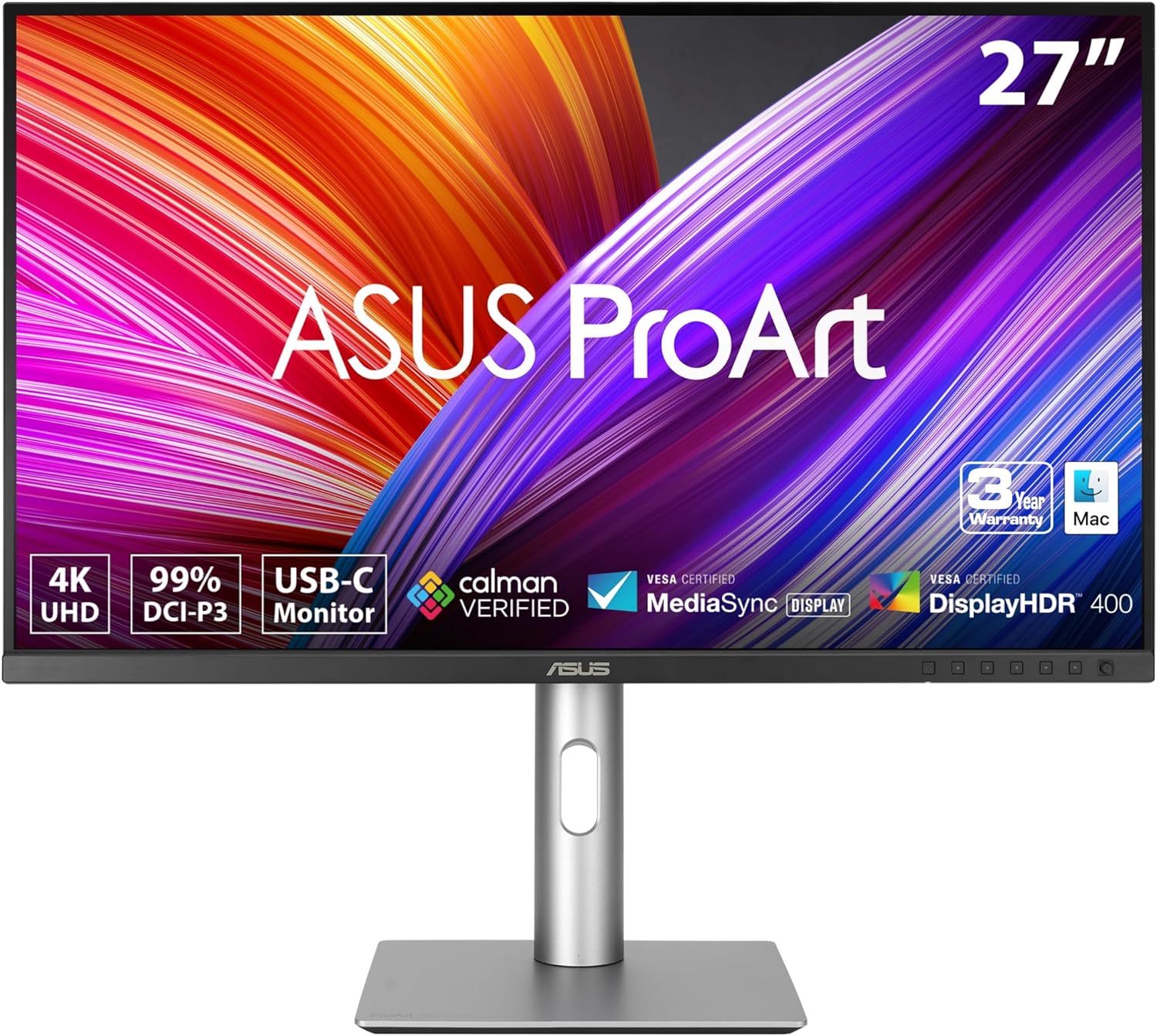 ASUS ProArt Display 27” 4K HDR Professional Monitor (PA279CRV) - IPS, UHD (3840 x 2160), 99% DCI-P3/Adobe RGB, ΔE  2, Calman Verified, USB-C PD 96W, DisplayPort, Daisy-Chain, Height Adjustable