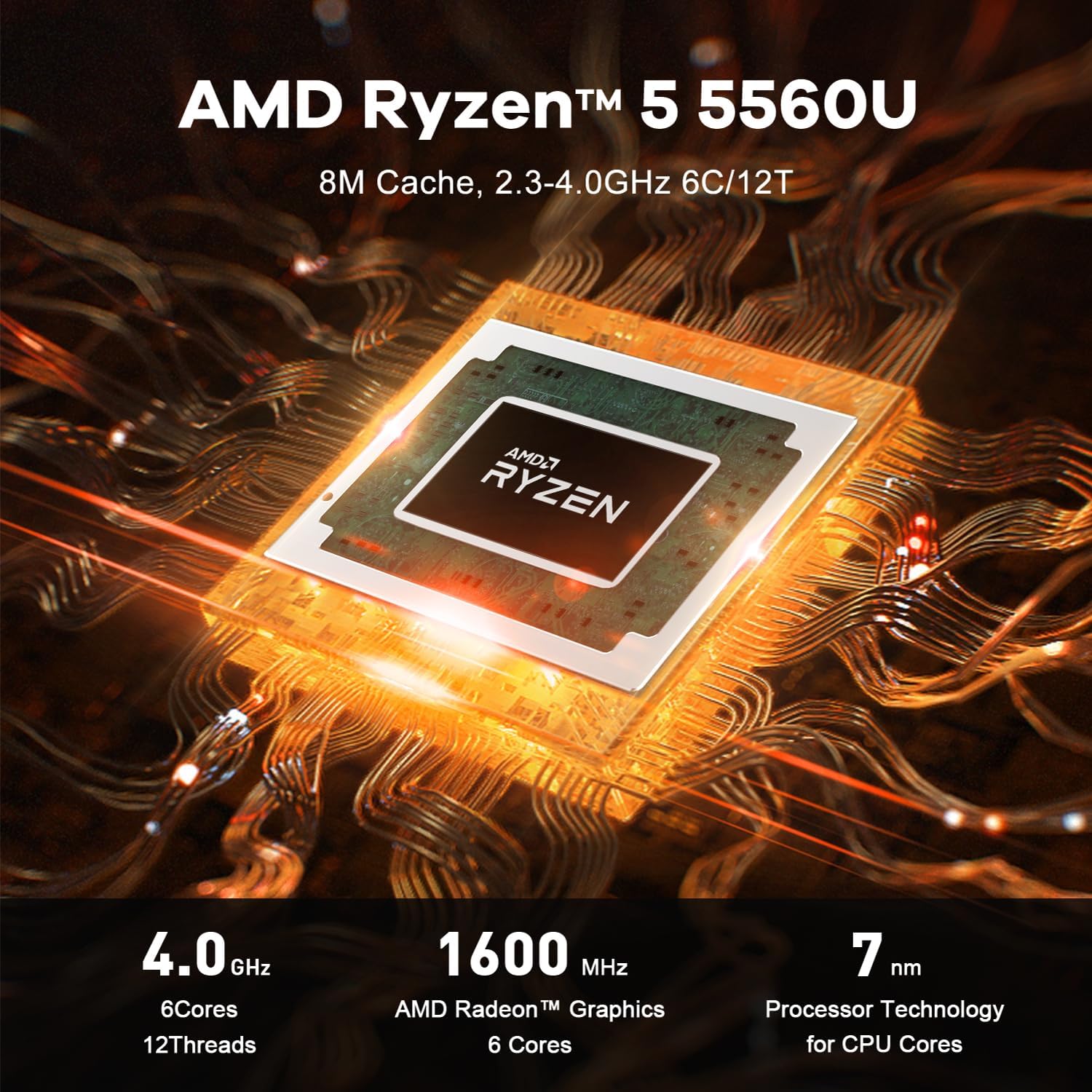 Beelink SER5 Mini PC,AMD Ryzen 5 5560U(6C/12T,up to 4.0 GHz),Mini Computer 16GB DDR4 RAM 500GB NVMe SSD Graphics 6 core 1600 MHz,Wifi6 BT5.2,Auto Power On