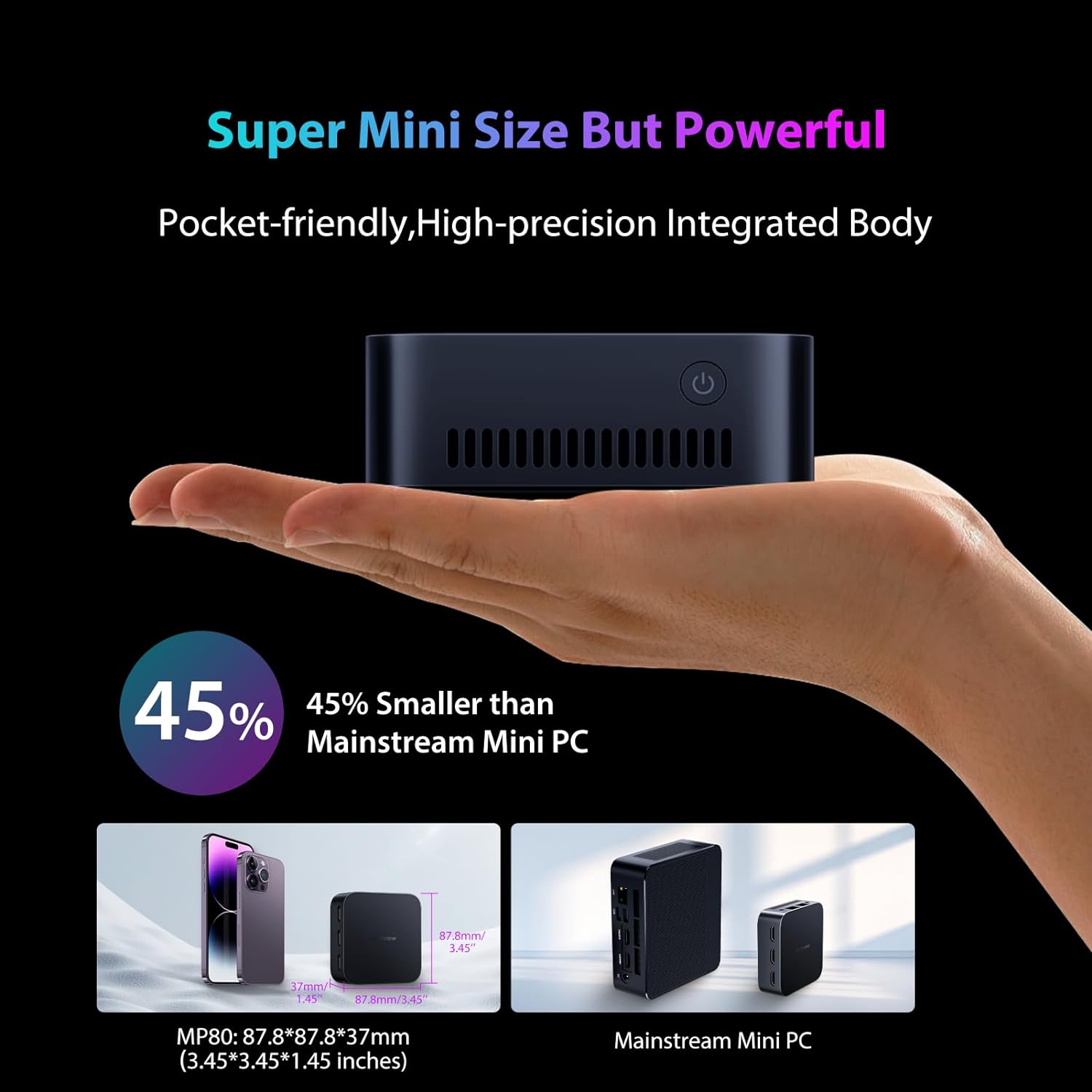 Blackview 2024 Latest MP80 Mini PC Intel 12th N97(up to 3.6GHz), 16GB LPDDR5 512GB M.2 SSD Mini Desktop Computers with Windows 11 Pro, Dual LAN, 3 HDMI, 2.4/5G WiFi, 4K UHD Micro PC for Office Home