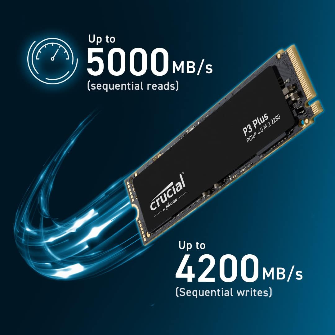 Crucial P3 Plus 2TB PCIe Gen4 3D NAND NVMe M.2 SSD, up to 5000MB/s - CT2000P3PSSD8
