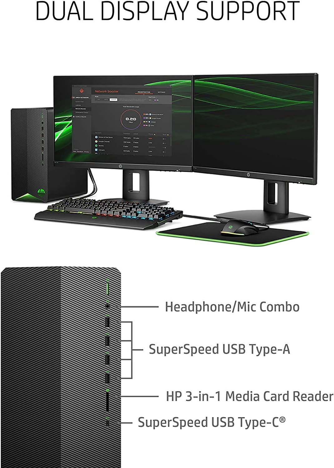 HP TG01 Gaming Desktop | AMD Ryzen 5 5600G 6-Core | AMD Radeon RX 5500 Graphics 4GB GDDR5 | DP | HDMI | Wi-Fi | Bluetooth | 16GB DDR4 512GB M.2 SSD | Win10 Home | 400W PSU | Black