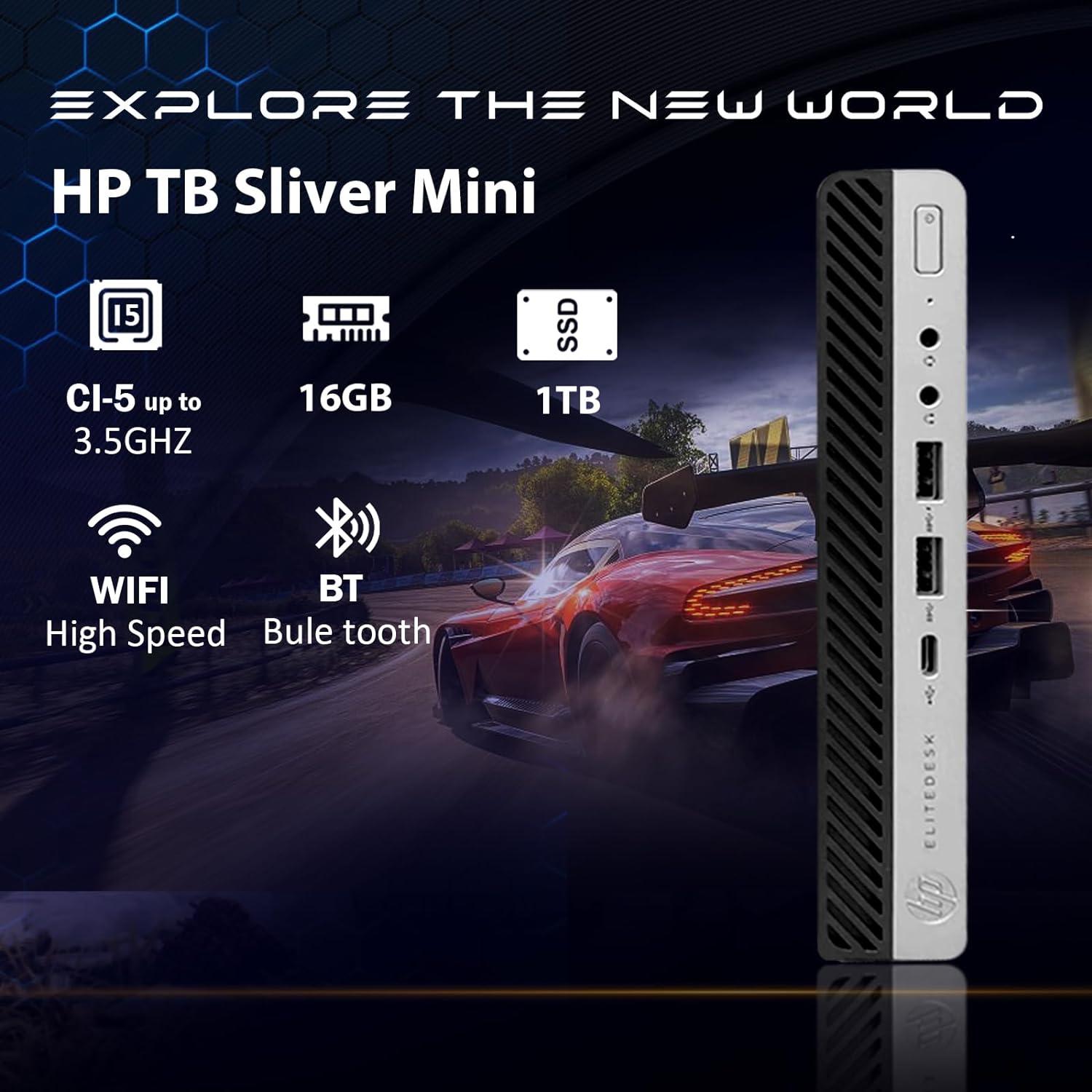 HP Treasure Box Silver Desktop Mini, Intel Core I5-8500T up to 3.5GHz, 16GB DDR4, 1T SSD, 600M WiFi  Bluetooth, Win 10 Pro (Renewed)