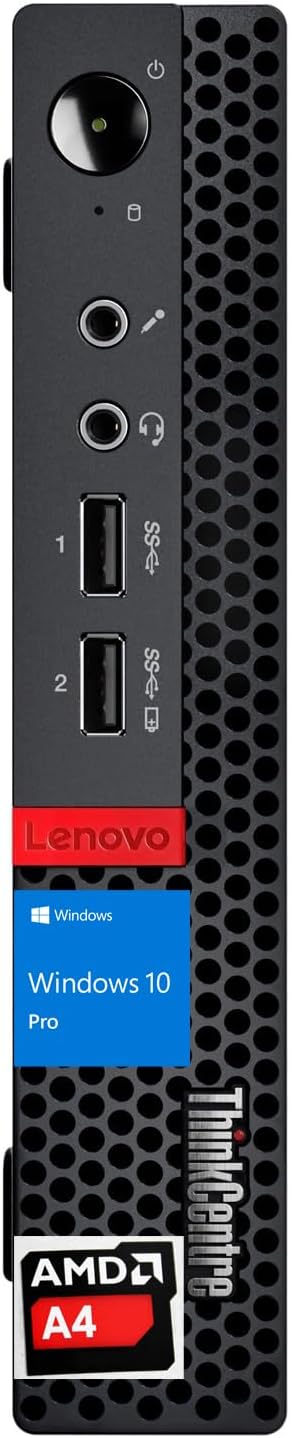 Lenovo ThinkCentre Business Mini Desktop, AMD-Dual Core Processor, 16GB RAM, 256GB SSD, Display Ports, RJ45, Wired Mouse, No Wi-Fi, Windows 10 Pro, Black