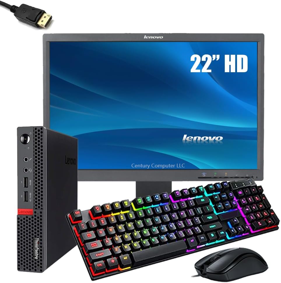 Lenovo ThinkCentre M715Q Tiny Mini PC Desktop Computer with 22 Monitor AMD Pro A10-9700 3.5GHz 16GB DDR4 256GB SSD, Keyboard  Mouse, Bluetooth, VGA, HDMI, DisplayPort, Windows 10 Pro (Renewed)