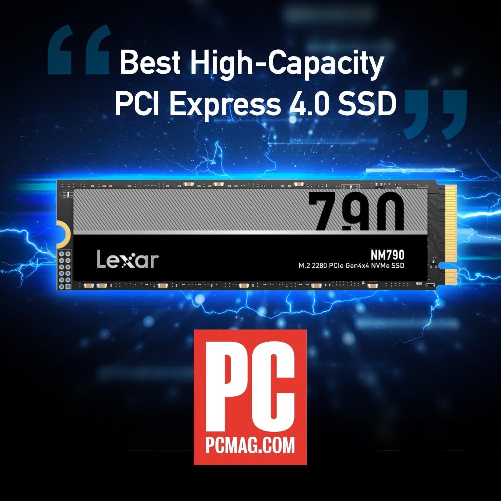 Lexar 1TB NM790 SSD PCIe Gen4 NVMe M.2 2280 Internal Solid State Drive, Up to 7400/6500 MB/s Read/Write, Compatible with PS5, for Gamers and Creators, Black (LNM790X001T-RNNNU)