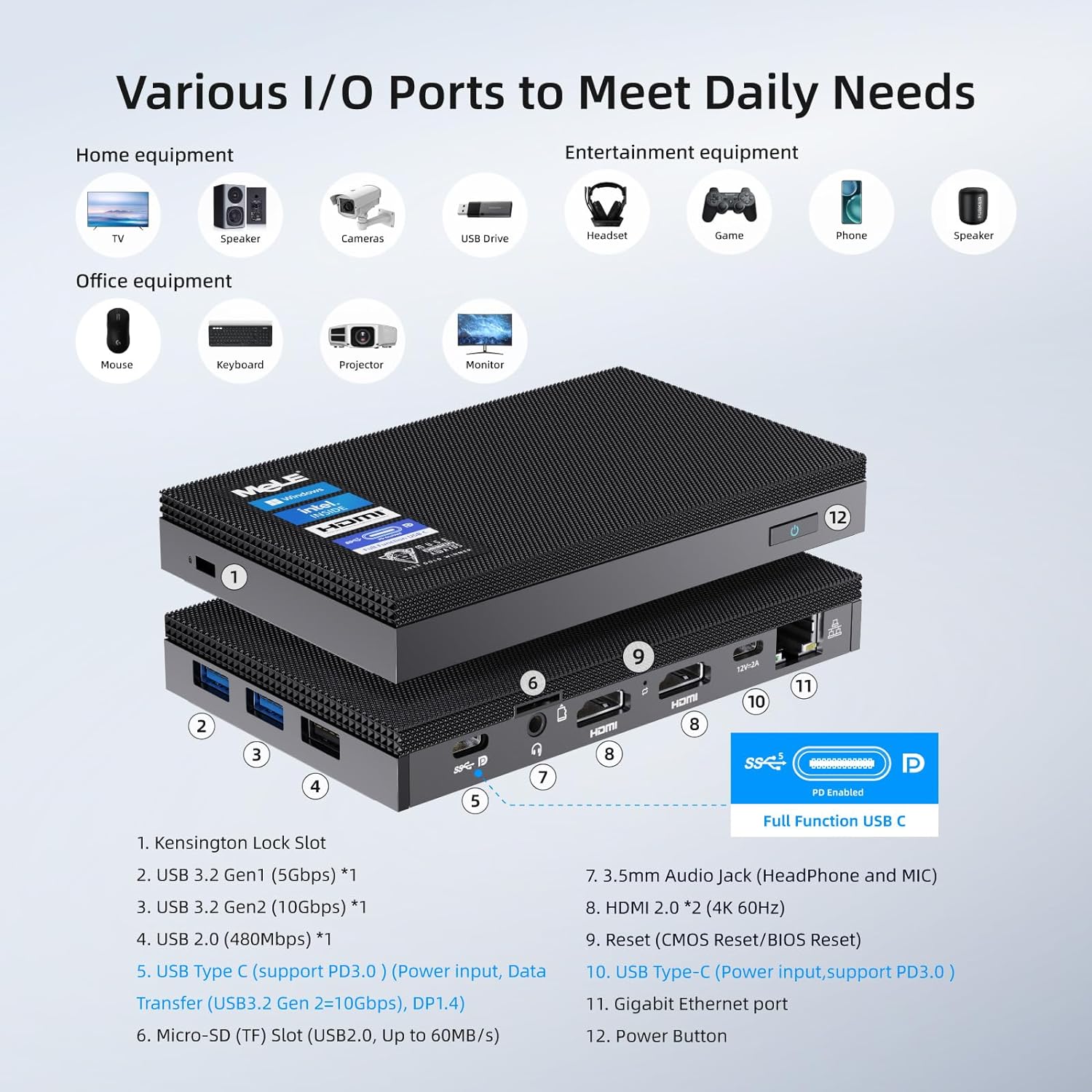 MeLE Quieter4C Fanless Mini PC 12th Alder Lake N100 (up to 3.4GHz, 4C/4T) 8GB LPDDR4x 128GB Micro Desktop Computer Win 11 Pro Support 4K Triple Display Dual HDMI All-in-One USB-C WiFi 5 BT5.1 Ethernet