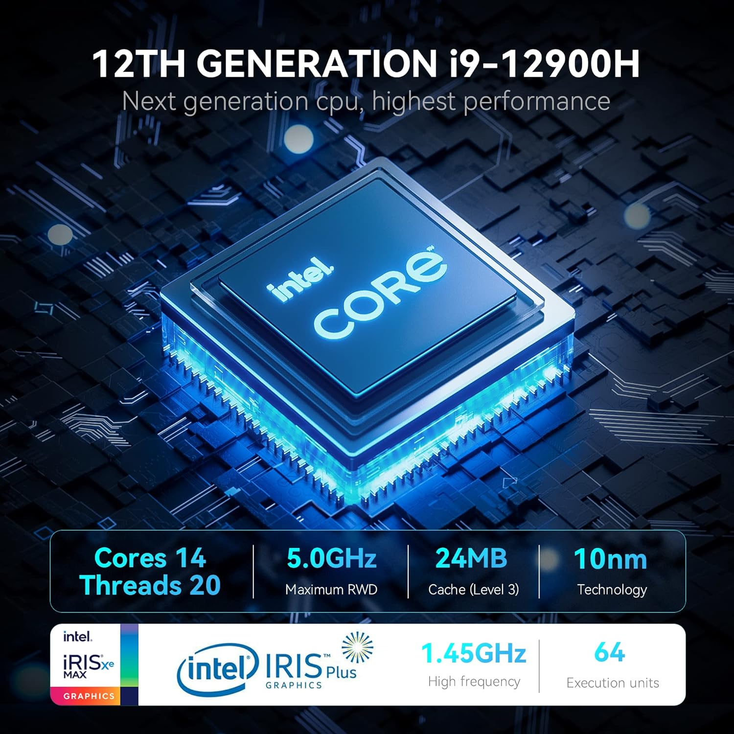Mini Gaming PC Intel 12th i9-12900H, 14Cores 20Threads, Mini Gaming Desktop Computer with Thunderbolt 4, 2x2.5G Intel Ethernet, 4x4K UHD, 32G RAM 1TB PCIE 4.0 SSD, WiFi6 Windows 11Pro