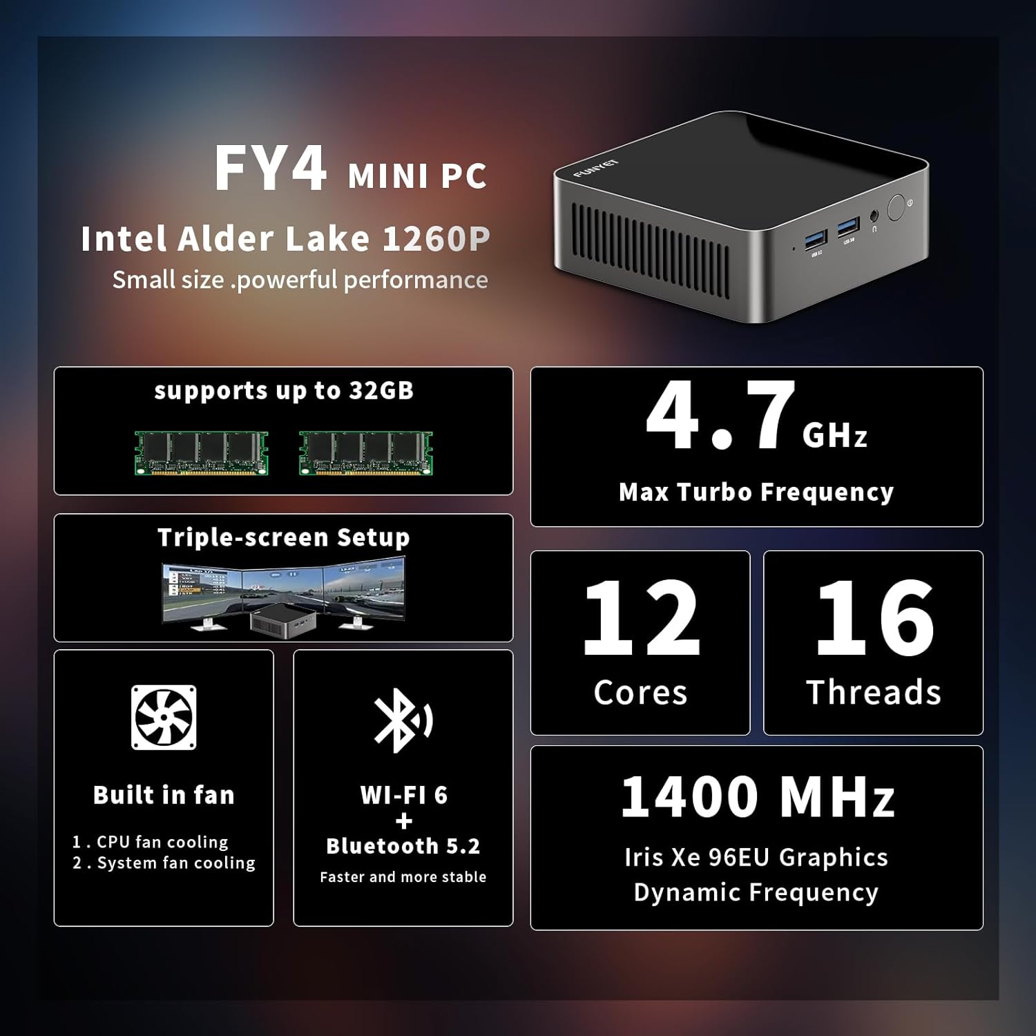 Mini Gaming PC, Intel I9-12900H 14 Cores 20 Threads Processors, Nvidia RTX 3050 8G Mini PC, 32GB RAM 1TB SSD RGB Light Mini Desktop Computer, Support RJ45/2.4G/5.0G WiFi 6/HDMI Windows 11 Pro
