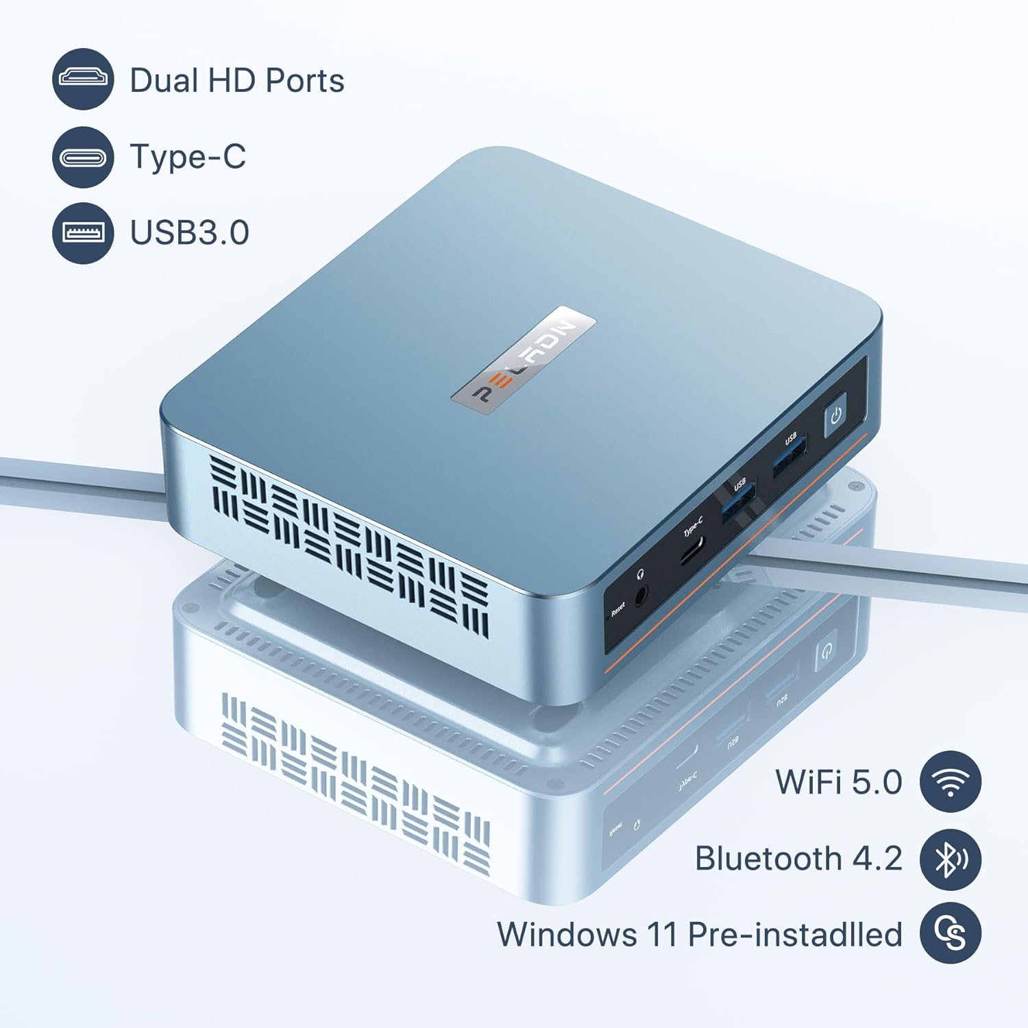 PELADN WI-6 Plus Mini PC 16GB RAM 512GB M.2 SSD, Intel 12th Alder Lake N95 (Max to 3.4GHz) Mini Computer, USB-C, Gigabit Ethernet, 4K UHD, WiFi, BT, VESA/Home/Business Mini Desktop Computer