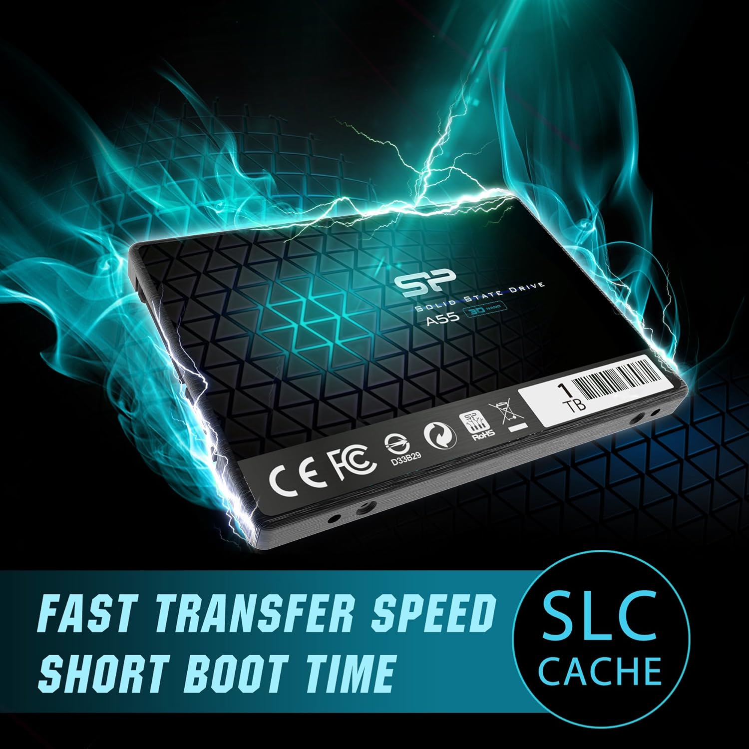 Silicon Power 2TB SSD 3D NAND A55 SLC Cache Performance Boost SATA III 2.5 7mm (0.28) SSD Internal Solid State Drive (SP002TBSS3A55S25)