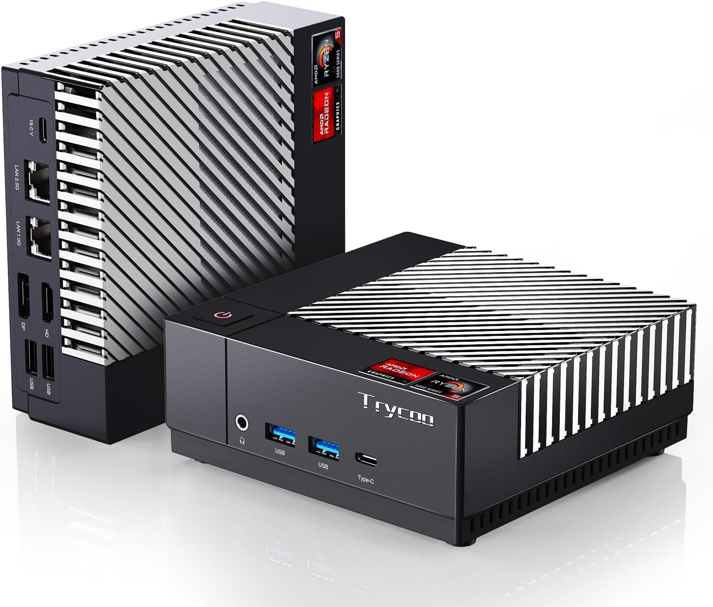 Trycoo HA-3 Mini PC, AMD Ryzen 5 5500U (6C/12T, 4.0Ghz), 16GB RAM 512GB M.2 2280 SSD, Win 11 Pro Mini Desktop Computer 4K@60Hz HD 2.0/DP/Type-C/WiFi 6/BT5.2/USB3.2
