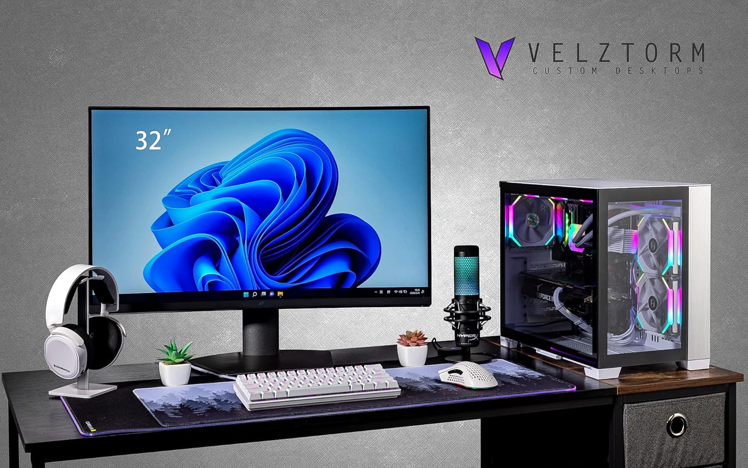 Velztorm Mini Lux Gaming Desktop PC (AMD Ryzen 9 5950X 16-Core, 64GB RAM, 2TB PCIe SSD + 6TB HDD (3.5), GeForce RTX 4060 Ti, WiFi, White, Win 10 Pro)