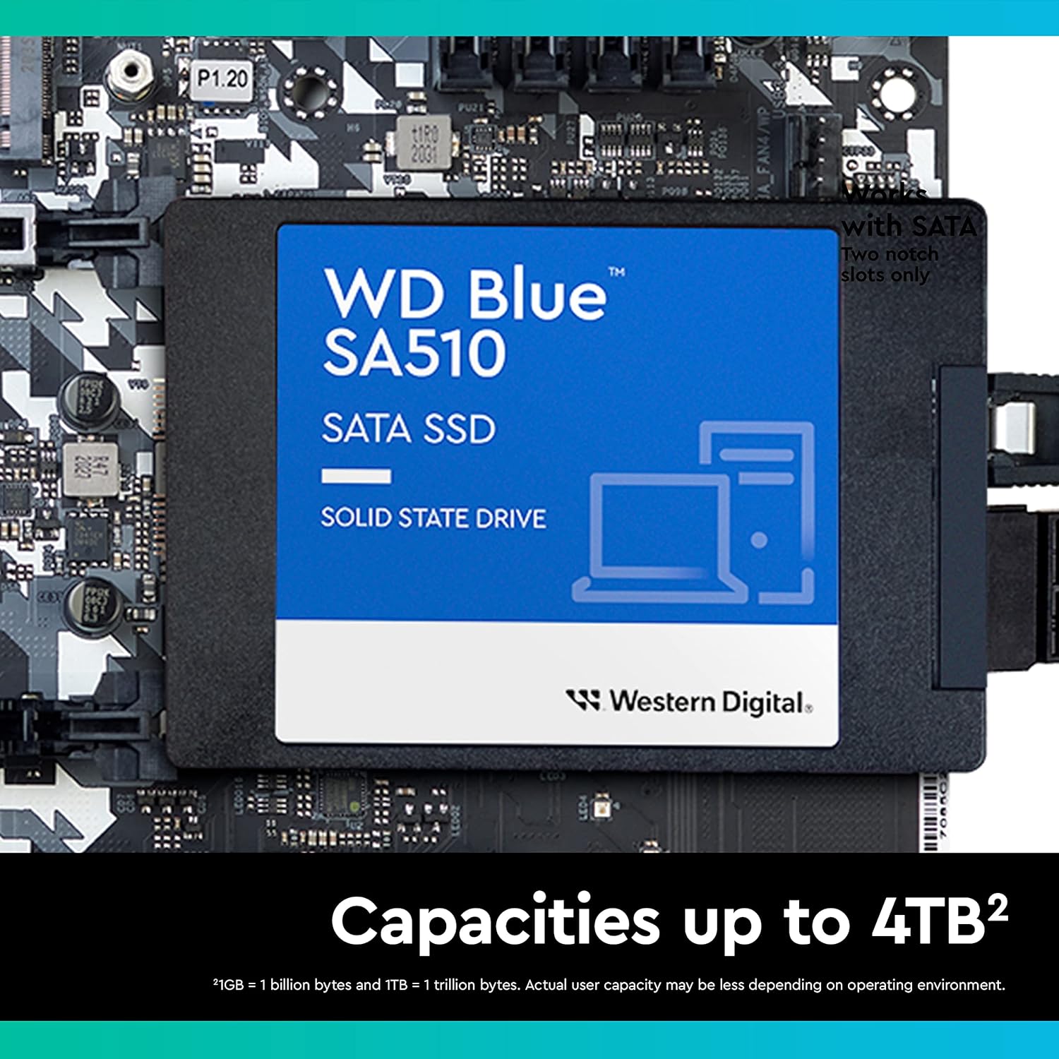 Western Digital 1TB WD Blue SA510 SATA Internal Solid State Drive SSD - SATA III 6 Gb/s, 2.5/7mm, Up to 560 MB/s - WDS100T3B0A