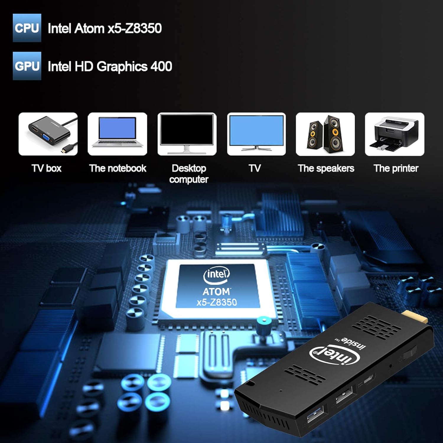 AKLWY Intel Compute Stick Mini PC Stick 8GB RAM 128GB ROM with Intel Atom Z8350  Windows 10 Pro Support Auto-On After Power Failure,Support 4K HD,Dual Band WiFi 2.4G/5G, BT 4.2