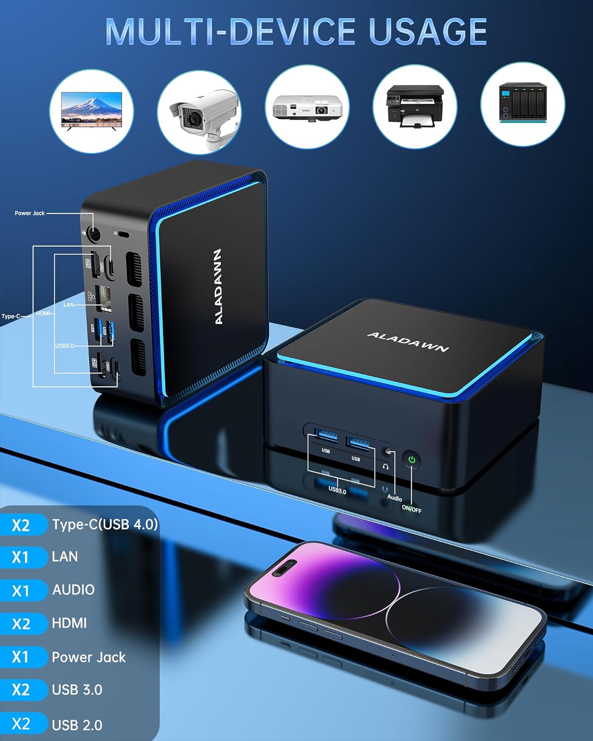ALADAWN A12 Mini PC Windows 11,Intel 12th N100(up to 3.4GHz) Micro Desktop Computers,16GB RAM/512GB SSD Support Triple Display 4K,Full-Featured Type-C,Portable PC for Business Home/Office