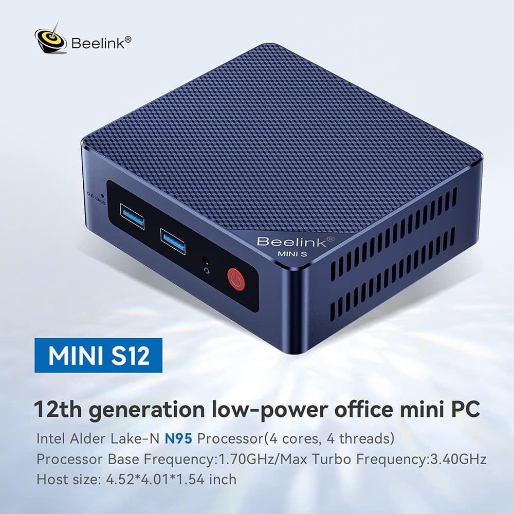 Beelink Mini PC, Mini S12 Intel 12th Gen 4-Core N95(up to 3.4GHz), Mini Computer 16GB DDR4 RAM 500GB SSD, Desktop PC Dual HDMI 4K UHD/Gigabit Ethernet/Dual WiFi5/BT4.2/Linux PC(Ubuntu)/HTPC
