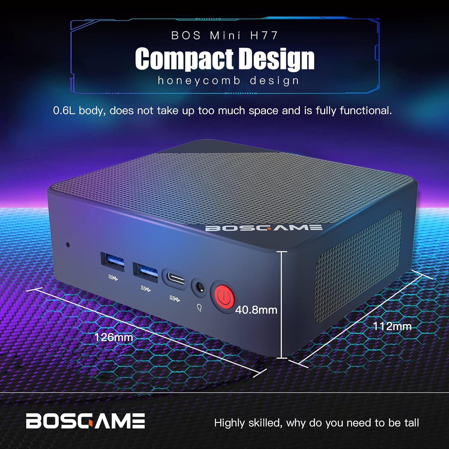 BOSGAME H77 Mini PC, AMD Ryzen 7 7735HS (8C/16T, Up to 4.75GHz), 32GB DDR5 512GB NVMe M.2 SSD Mini Computers, Mini Gaming PC W11 Pro Support 4K Triple Display/USB4/WiFi6/BT5.2