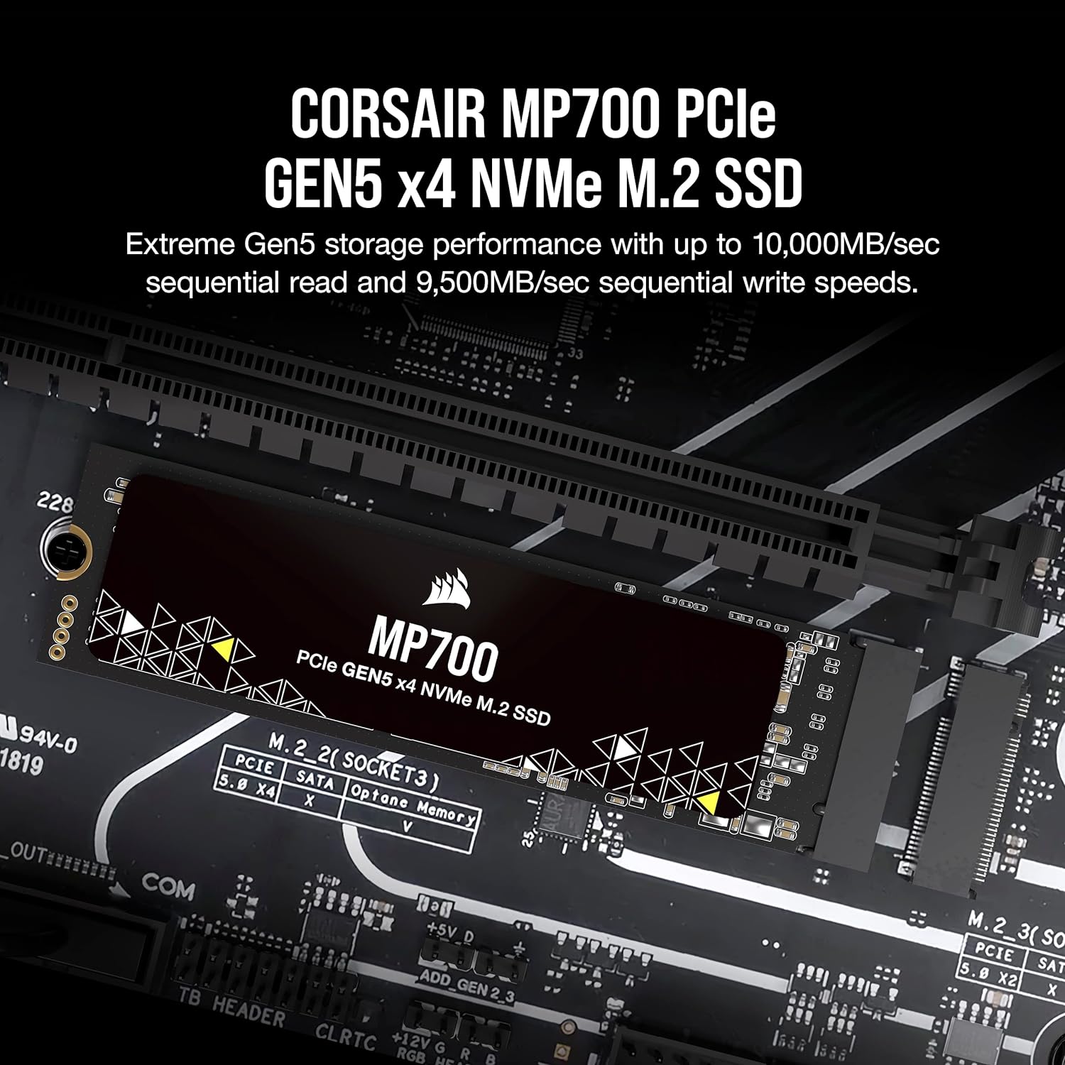 Corsair 2TB PCIe Gen5 NVMe SSD - High-Density TLC NAND - Aluminum Heatsink - DirectStorage Compatible - Up to 10,000MB/sec - PCIe Gen4  Gen3 Backwards Compatible - Black