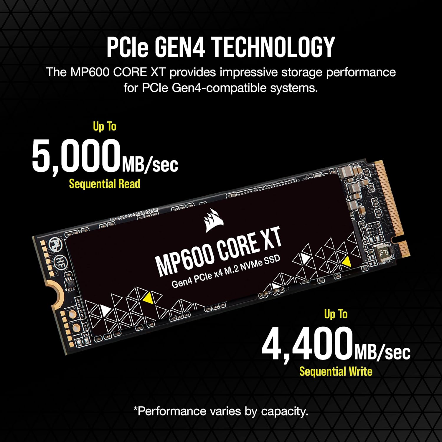 Corsair MP600 CORE XT 2TB PCIe Gen4 x4 NVMe M.2 SSD – High-Density QLC NAND – M.2 2280 – DirectStorage Compatible - Up to 5,000MB/sec – Great for PCIe 4.0 Notebooks and Desktops – Black
