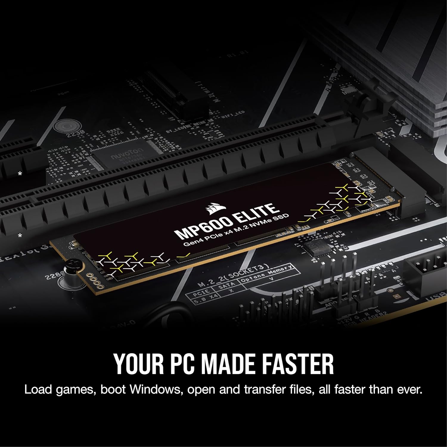 Corsair MP600 Elite 1TB M.2 PCIe Gen4 x4 NVMe SSD – M.2 2280 – Up to 7,000MB/sec Sequential Read – High-Density 3D TLC NAND – Black