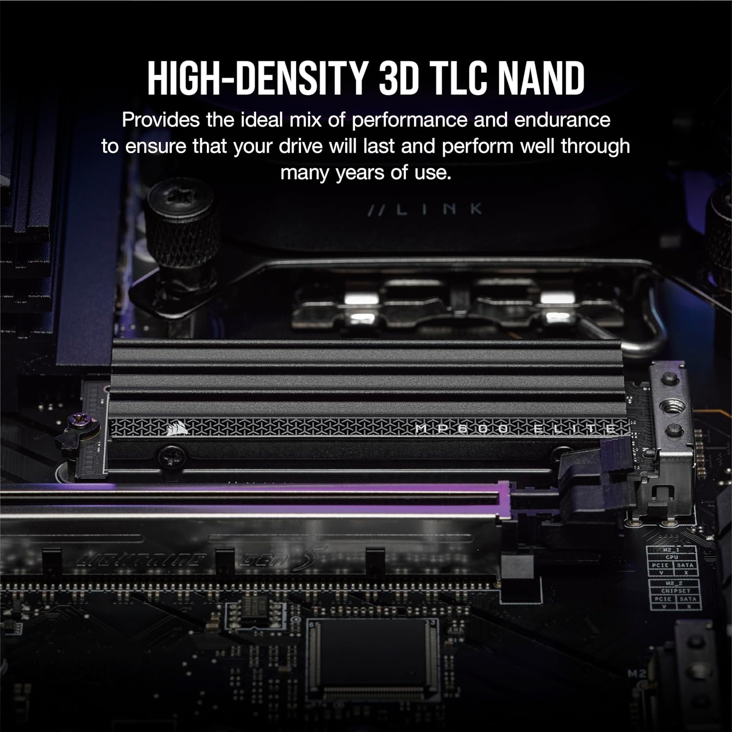 Corsair MP600 Elite 1TB M.2 PCIe Gen4 x4 NVMe SSD – M.2 2280 – Up to 7,000MB/sec Sequential Read – High-Density 3D TLC NAND – Black